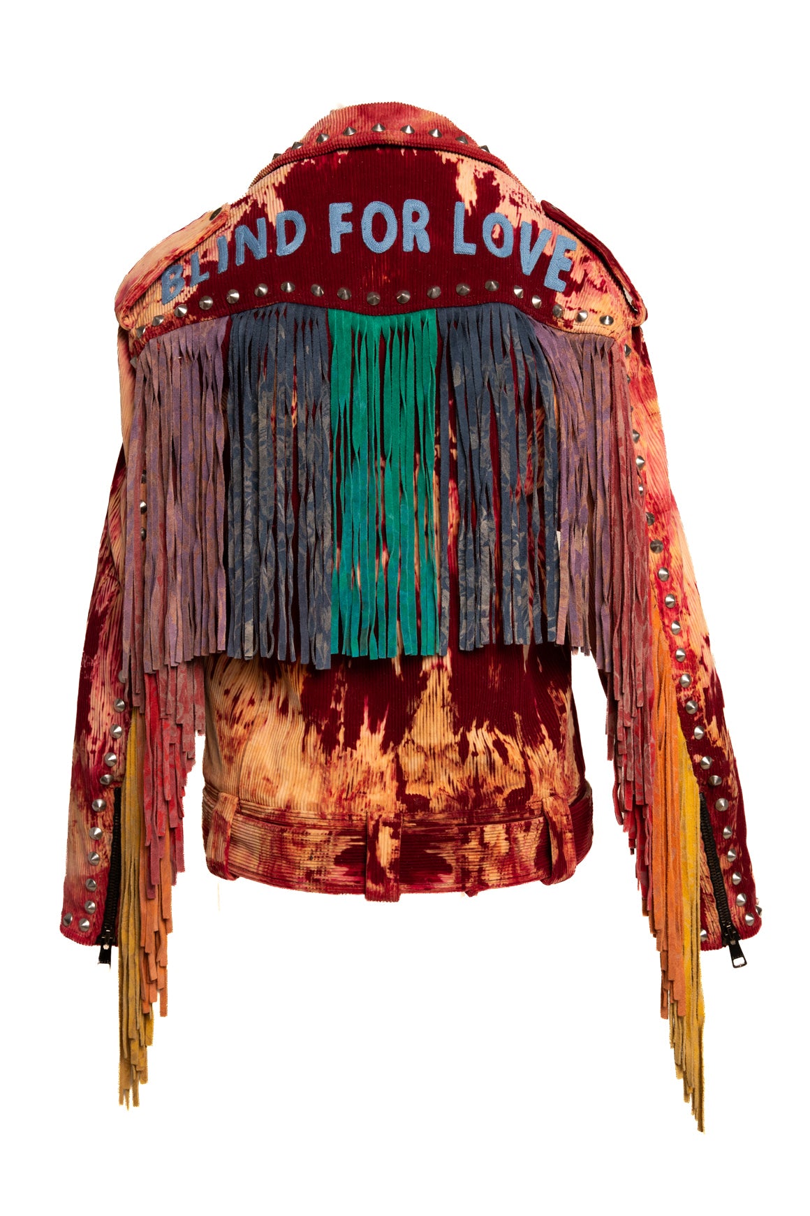 GUCCI Red Tie Dye Corduroy Fringe Biker Jacket (Sz. 36/XS)