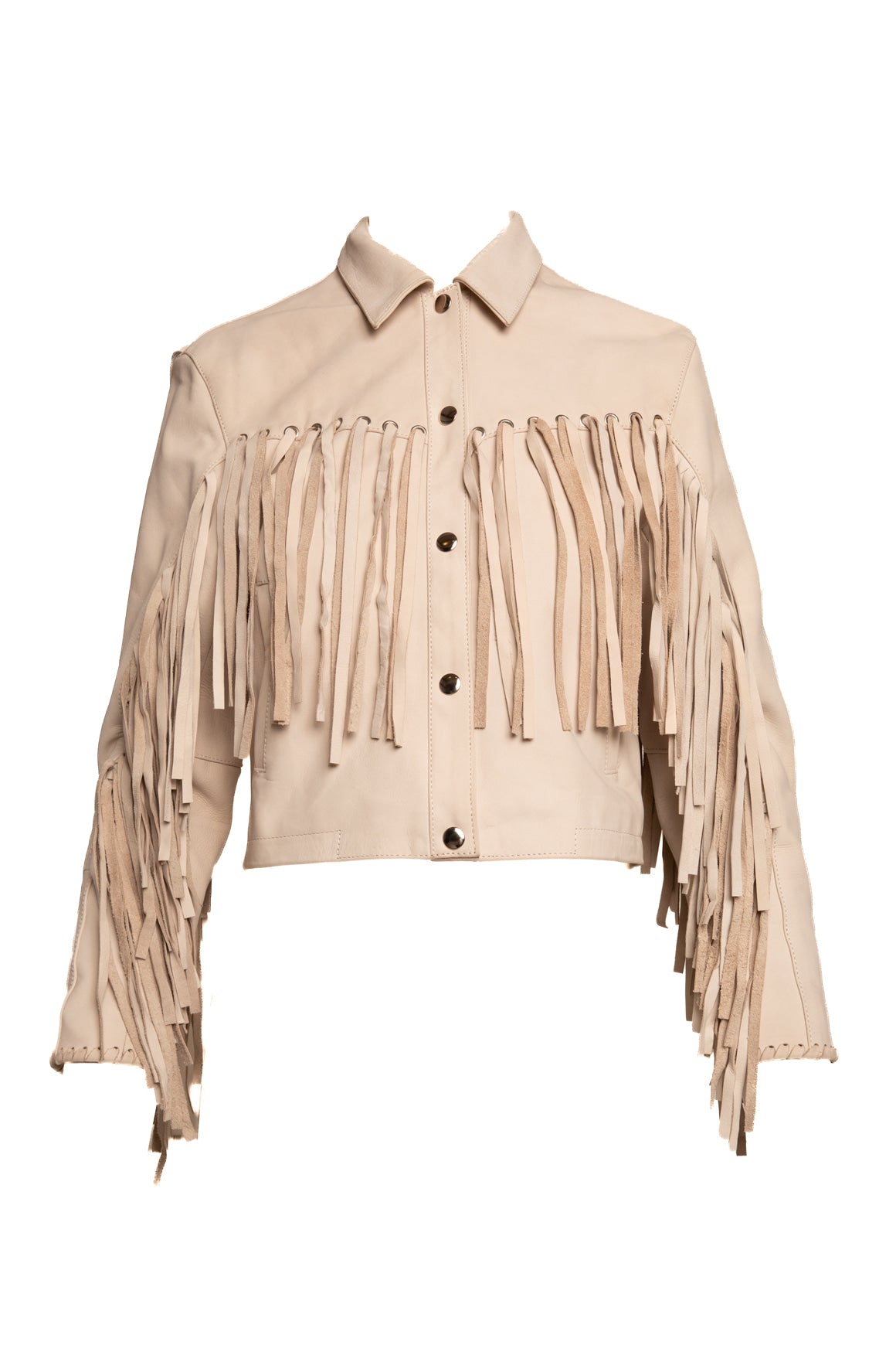 UNDERSTATED LEATHER Cream Fringe Jacket (Sz. XS)