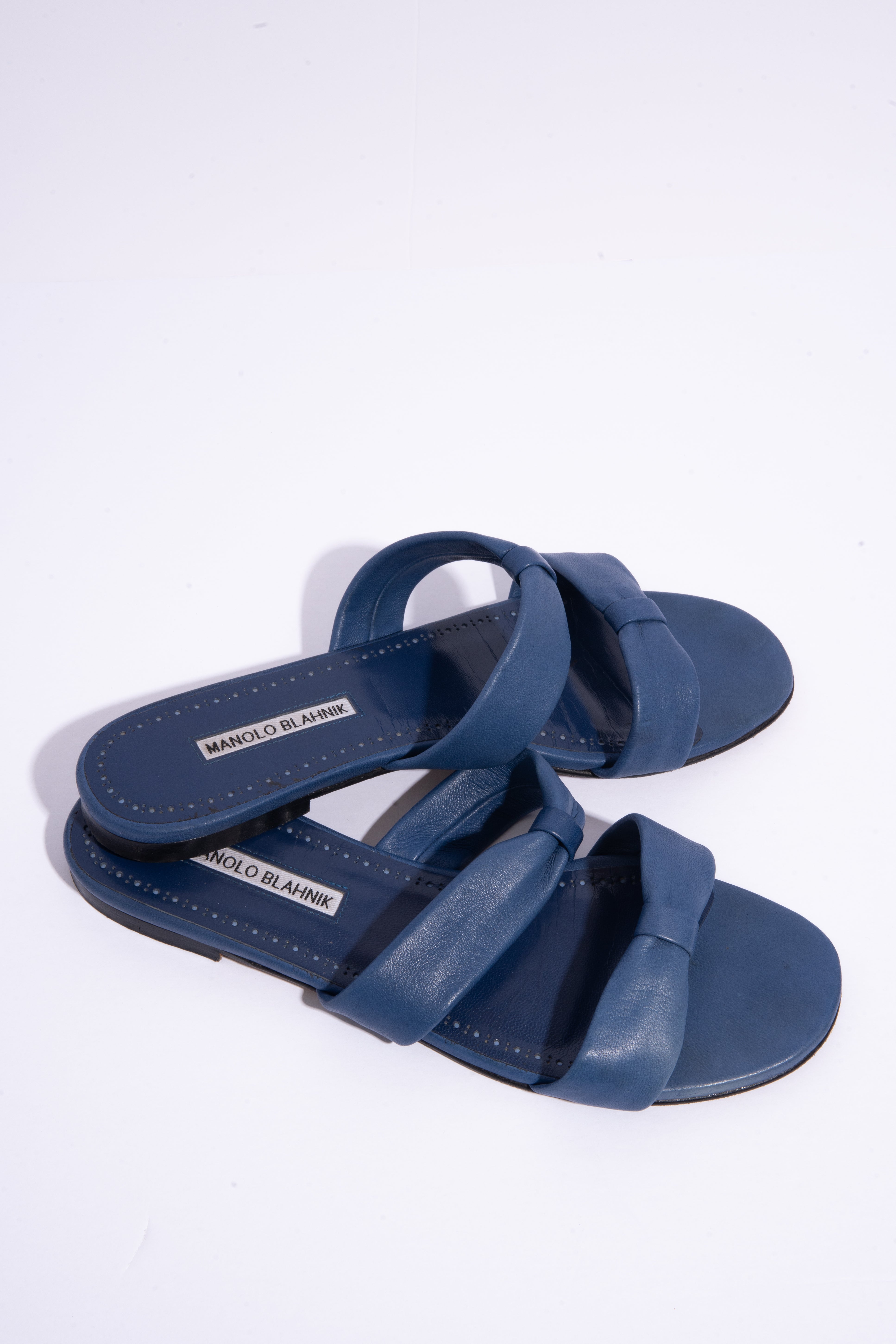 MANOLO BLAHNIK Blue Leather Sandals (Sz. 39.5)