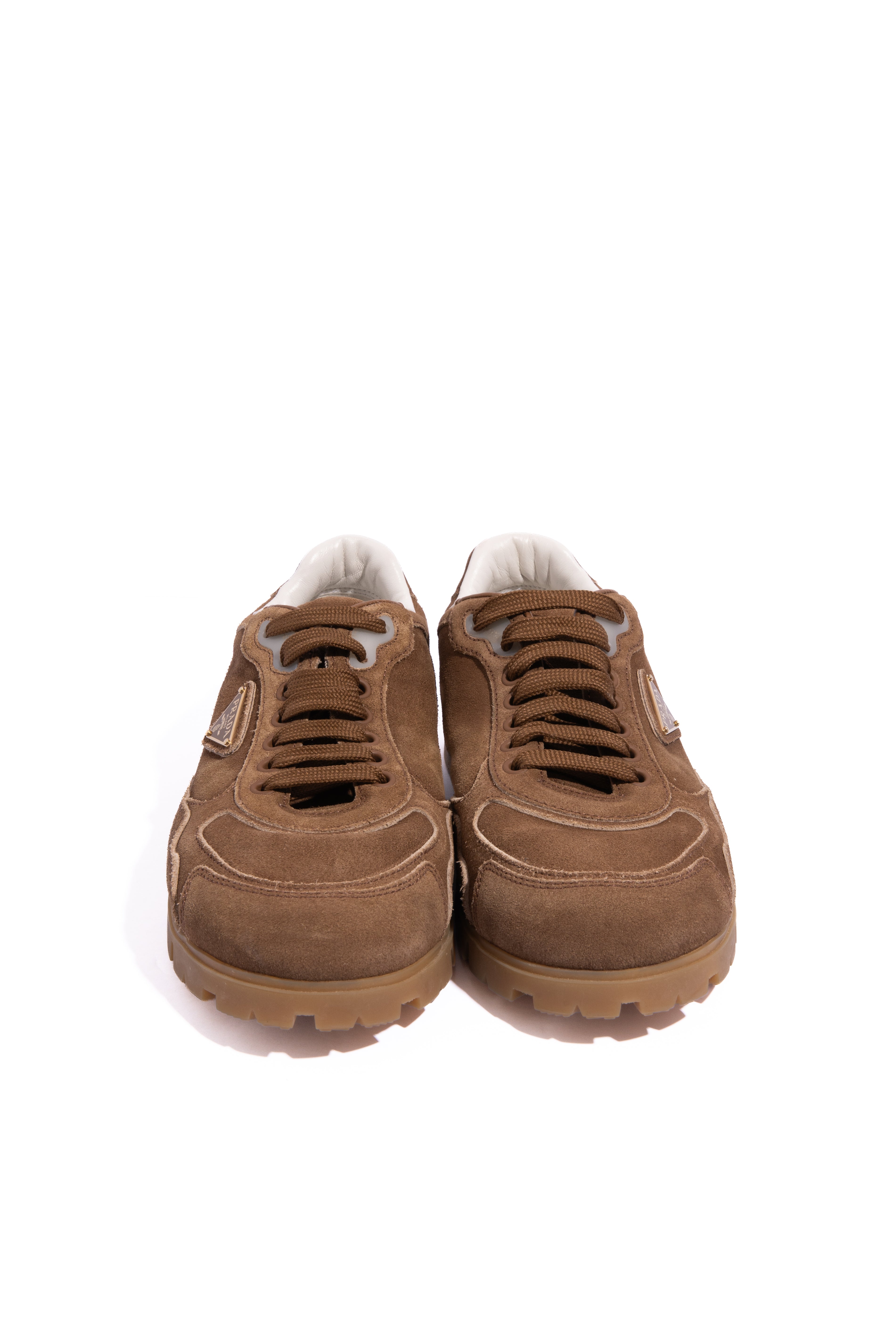 PRADA 2026 Camel Trail Faded Suede Sneaker (Sz. 38)