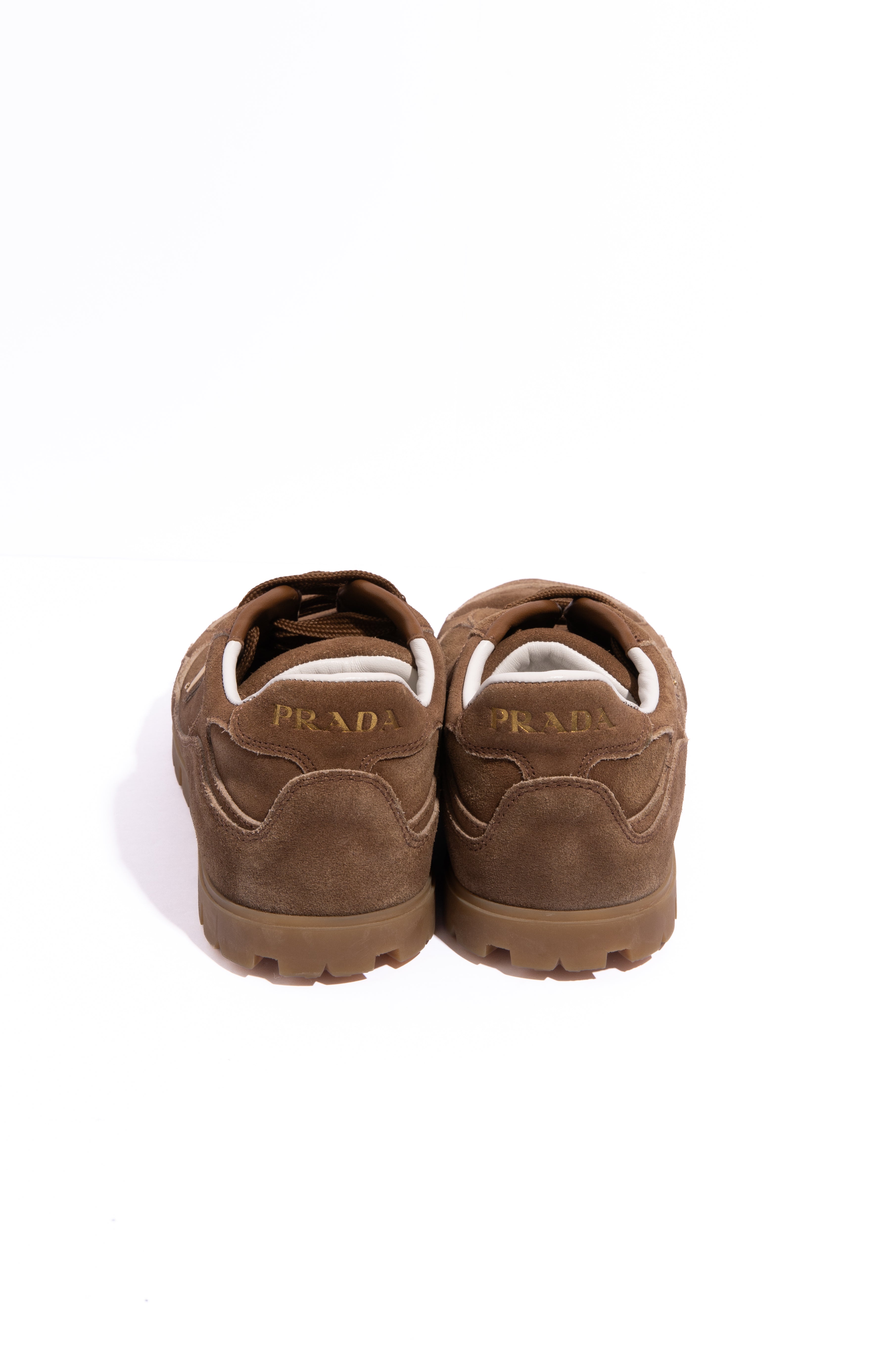 PRADA 2026 Camel Trail Faded Suede Sneaker (Sz. 38)