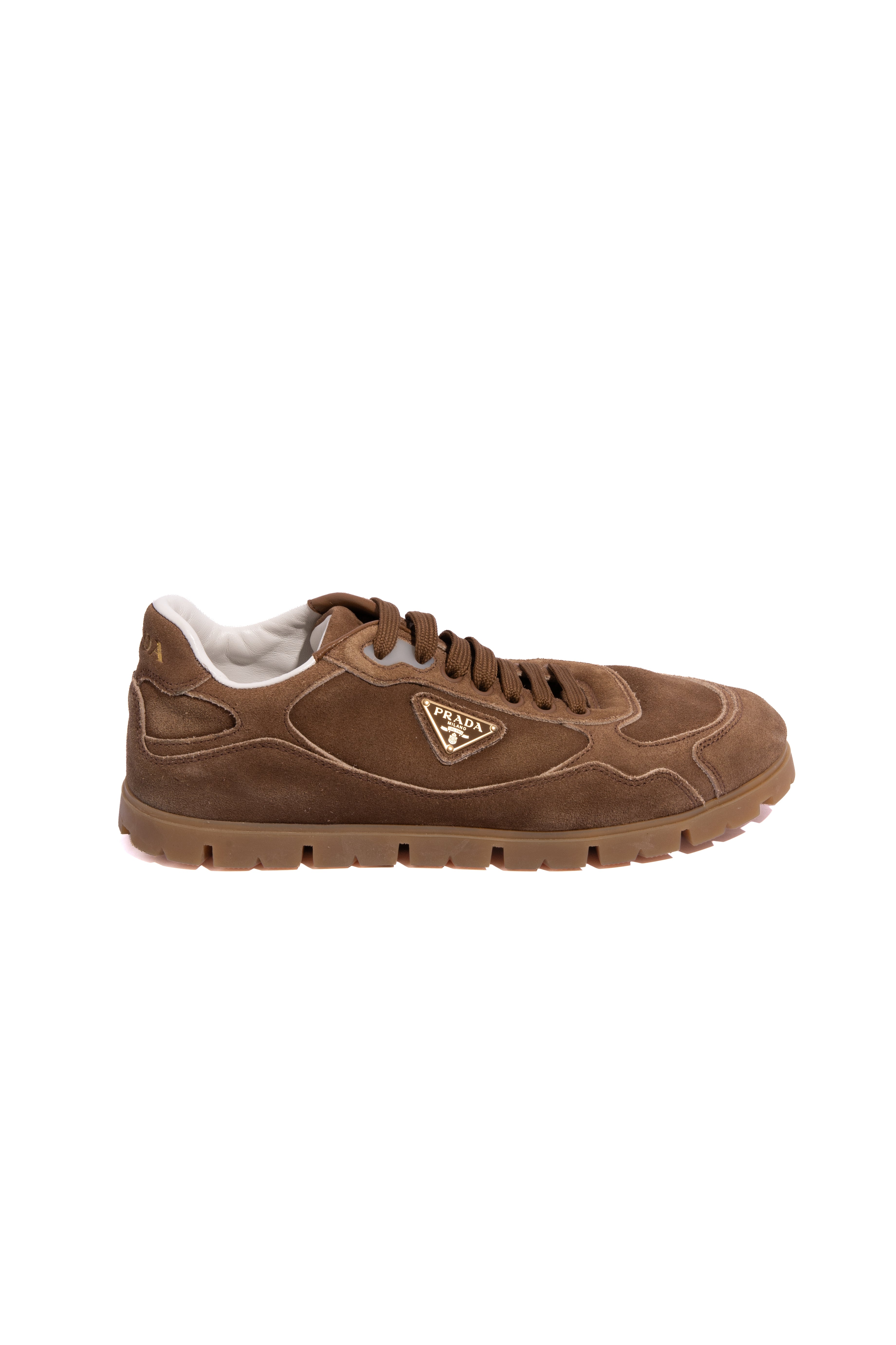 PRADA 2026 Camel Trail Faded Suede Sneaker (Sz. 38)