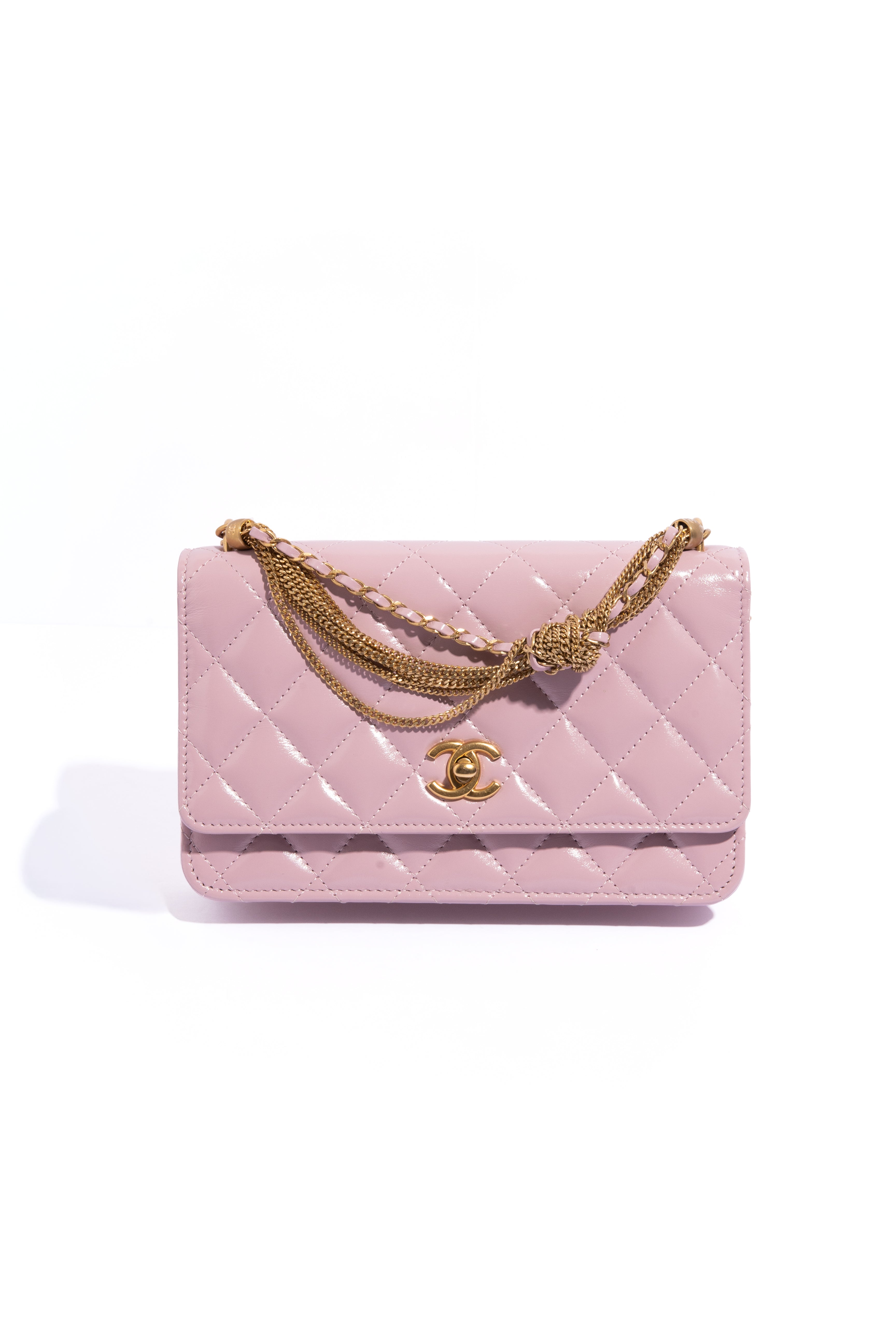 CHANEL Pink Rose Mini Quilted Lambskin Gold Knot WOC