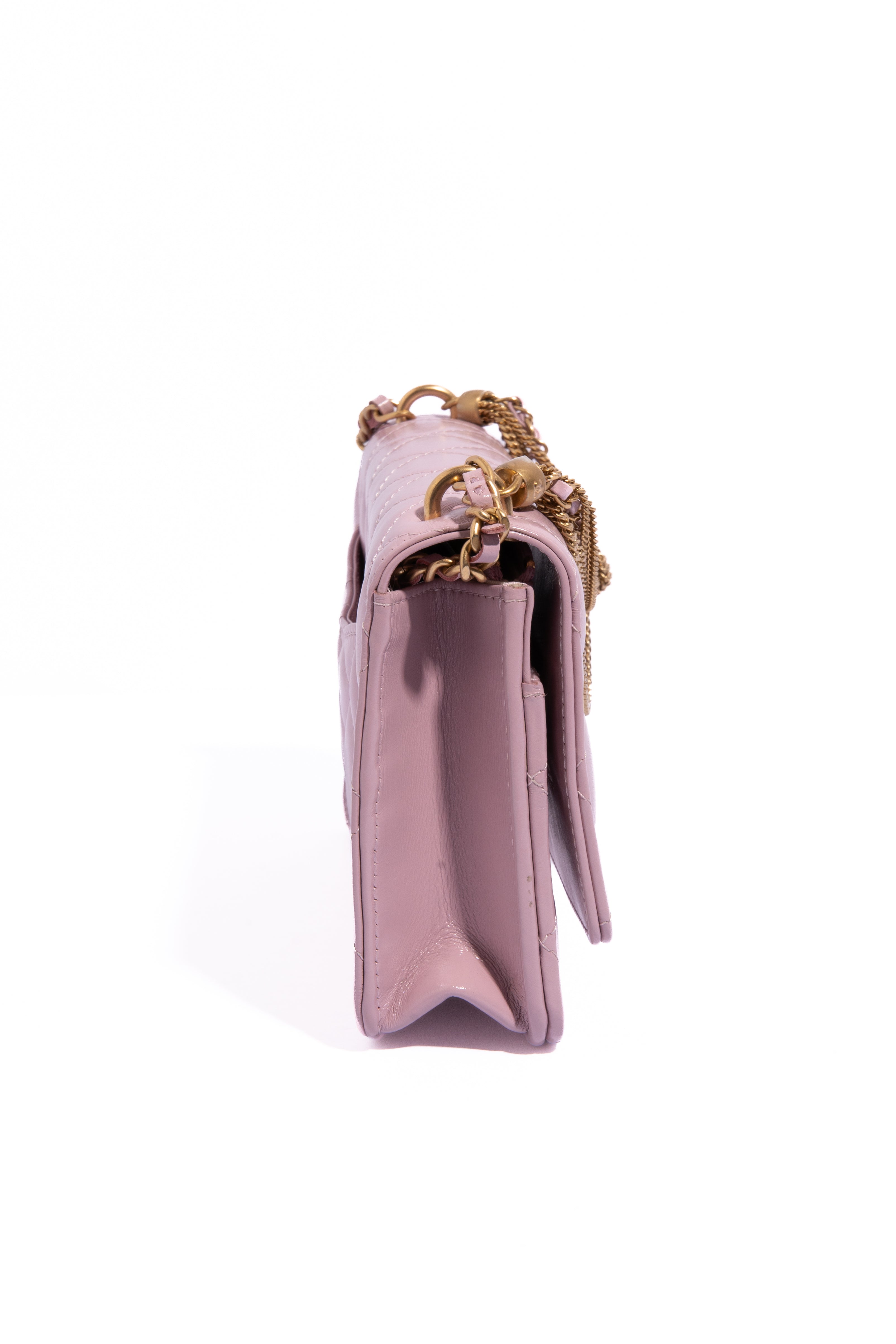 CHANEL Pink Rose Mini Quilted Lambskin Gold Knot WOC