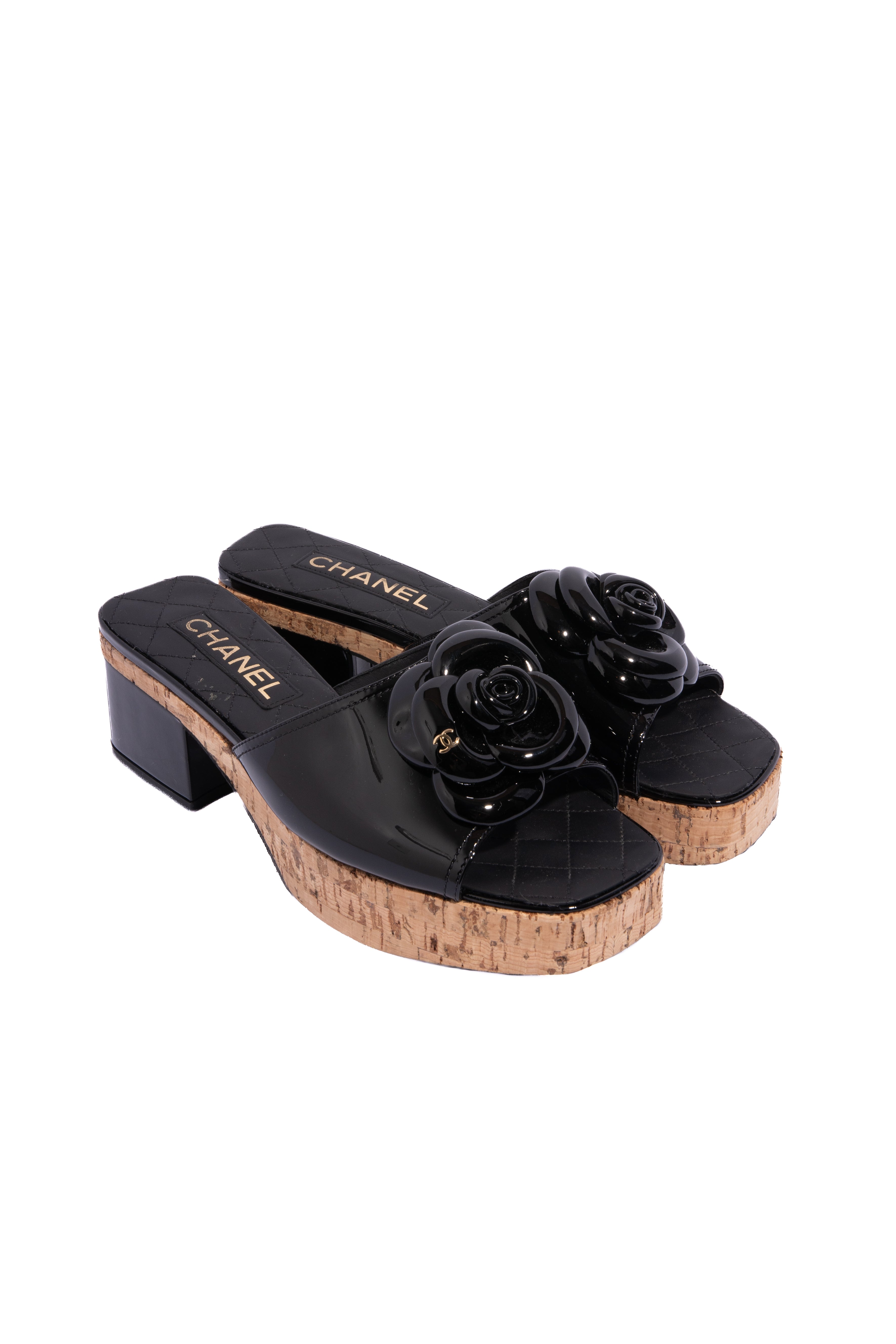 CHANEL Camellia Cork Platforms (Sz. 38)