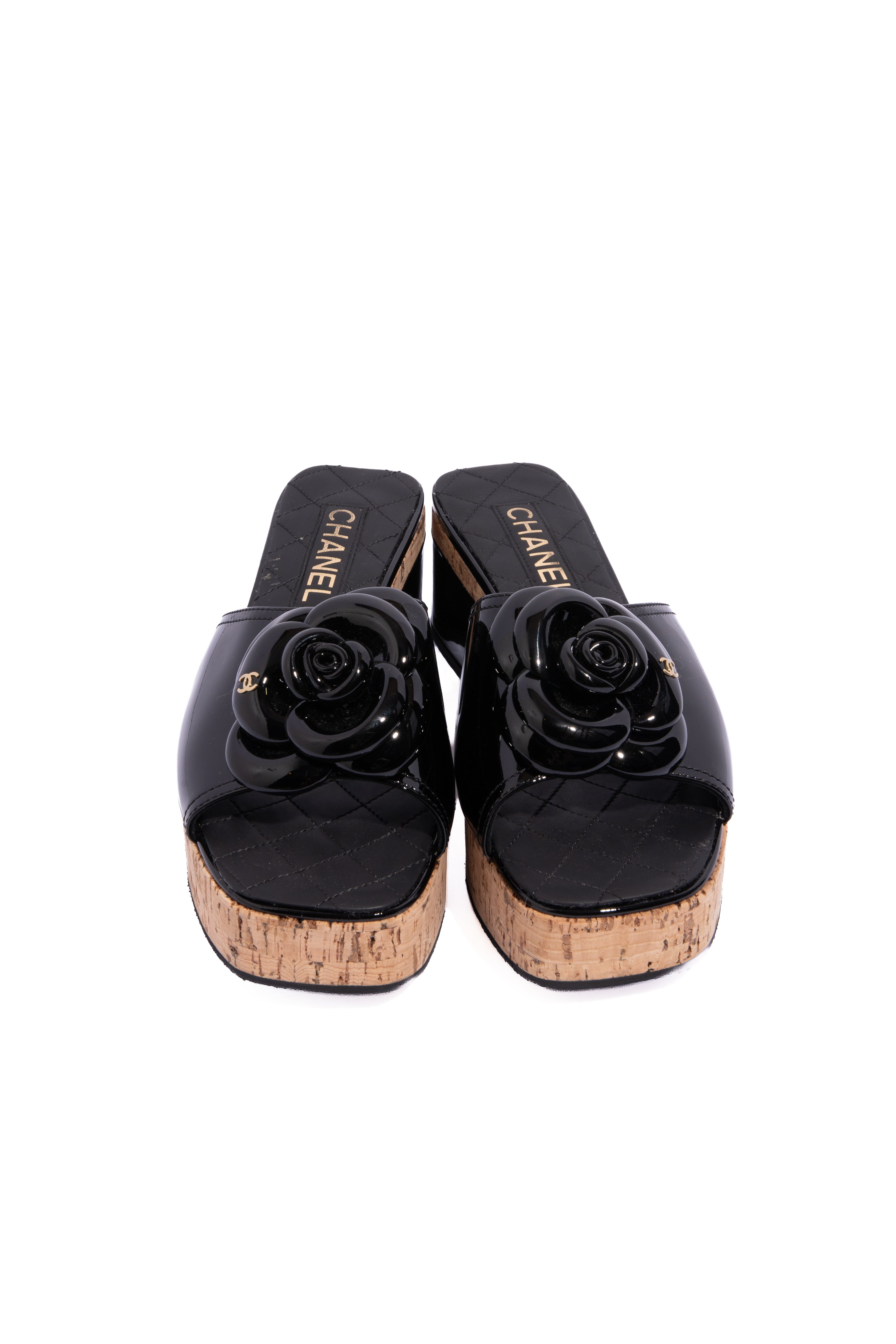 CHANEL Camellia Cork Platforms (Sz. 38)