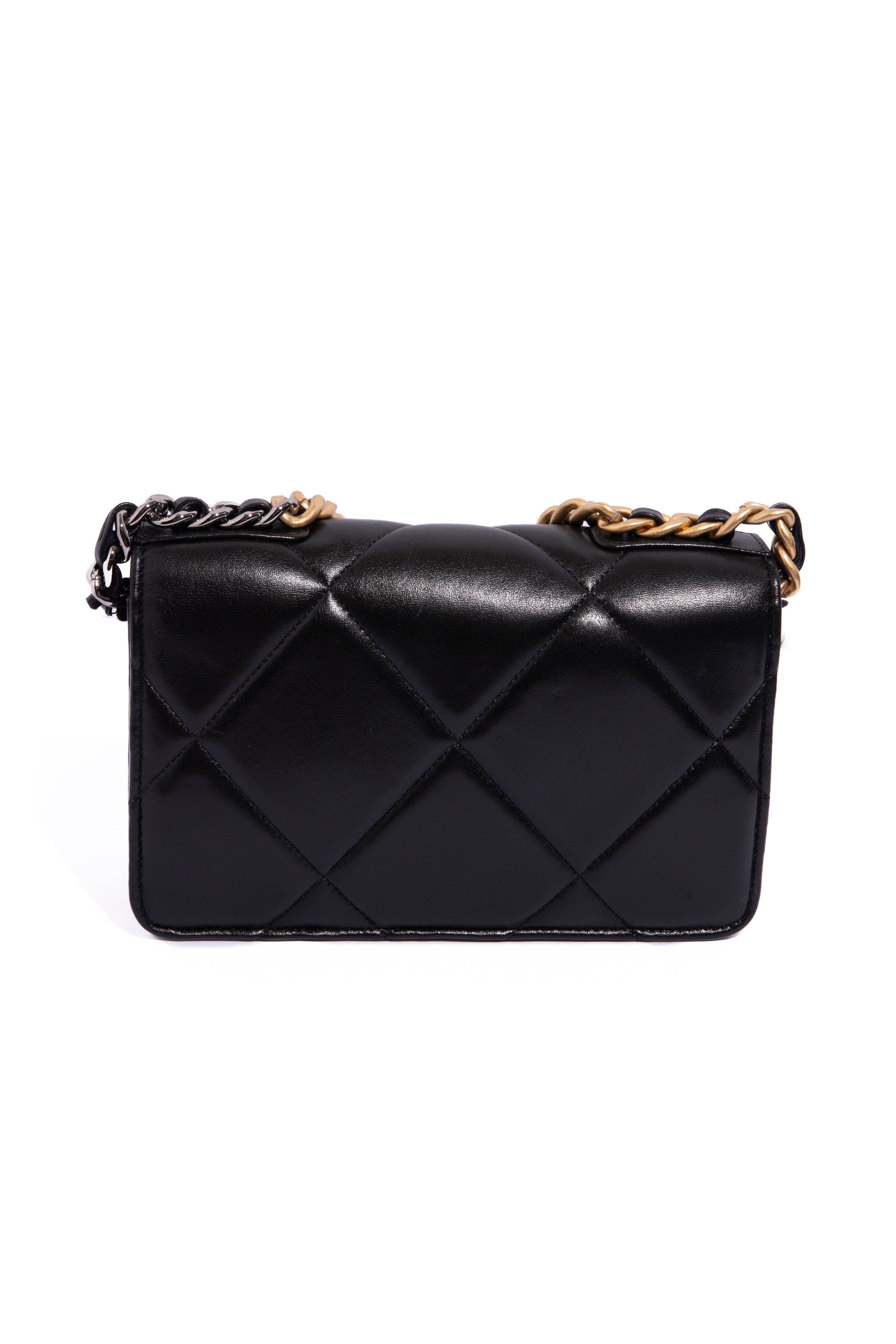 CHANEL 2022 Black Calfskin 19 Wallet on Chain