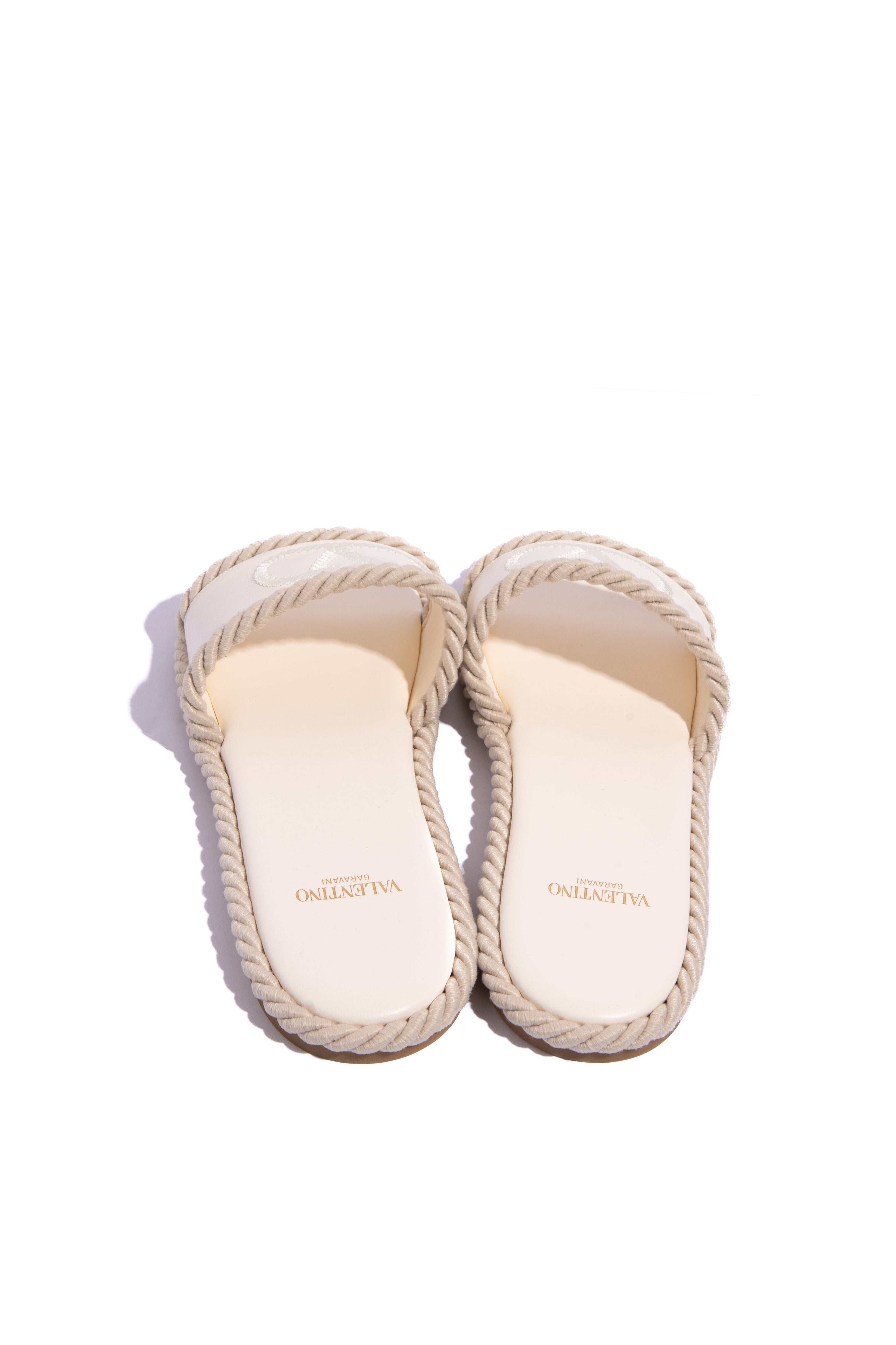 VALENTINO White Leather Torchon Rope Slides (Sz. 38.5)