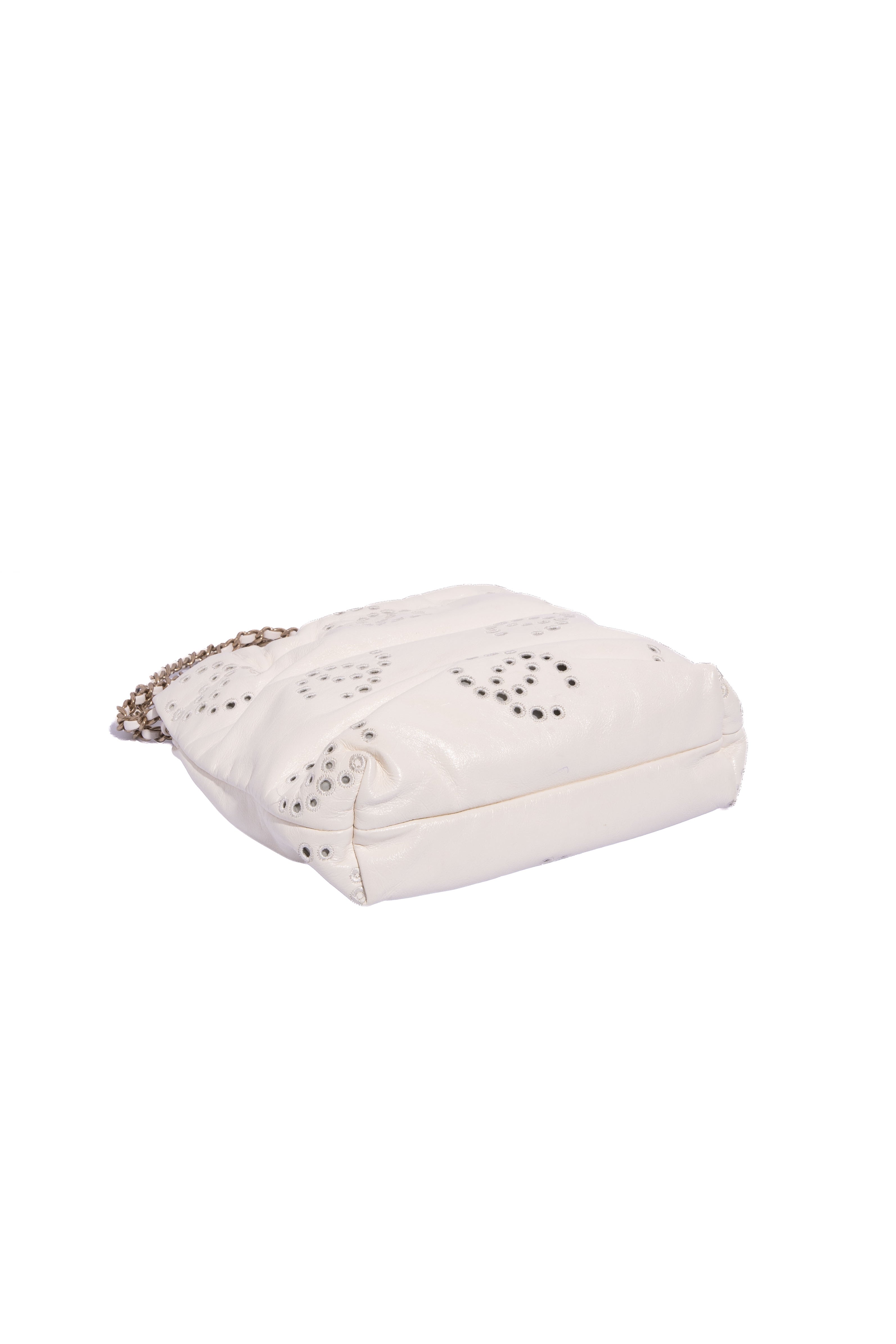 CHANEL 2025 White CC Eyelet Chanel 22 Mini Handbag