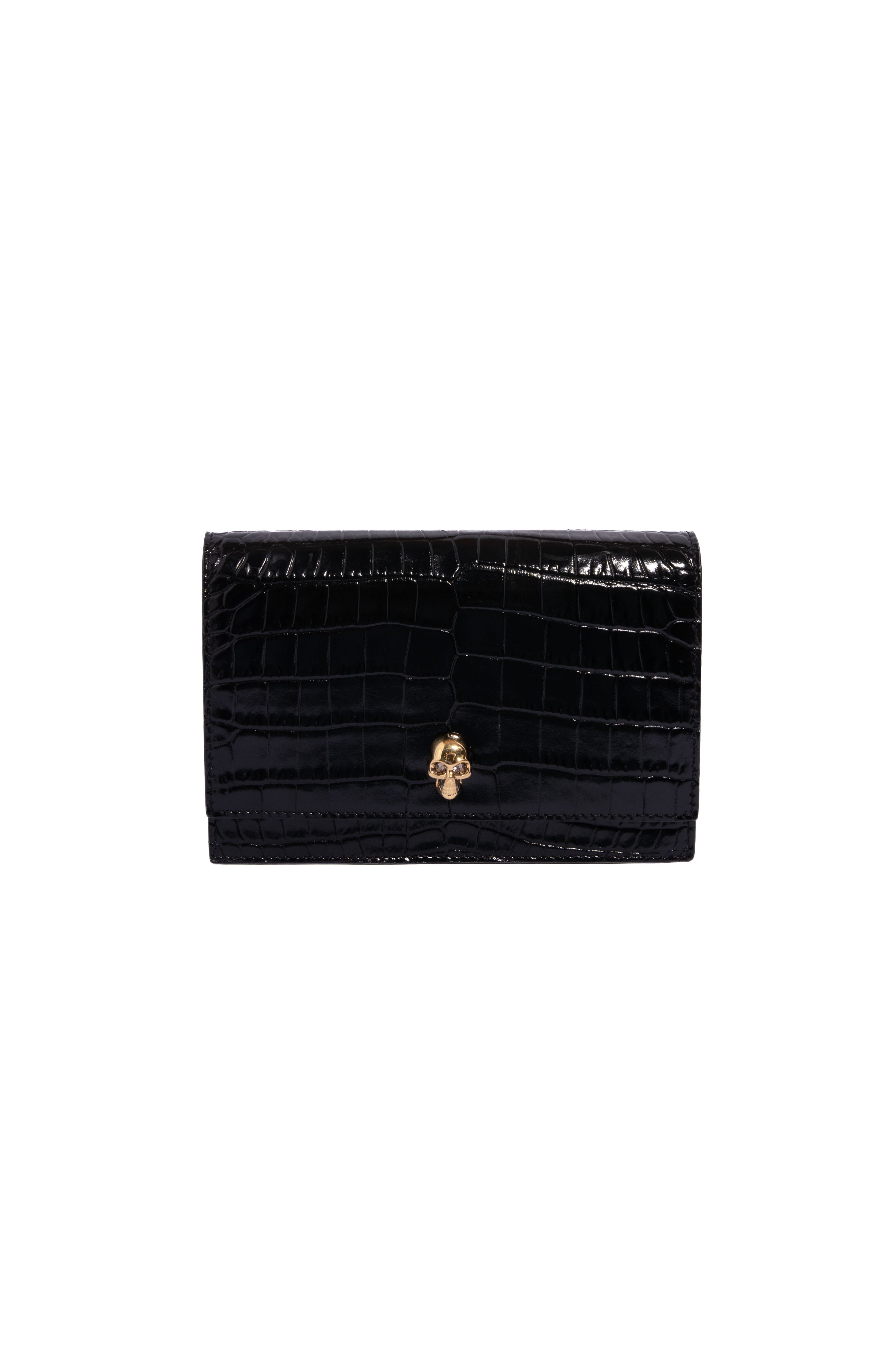 ALEXANDER MCQUEEN Blk Croc Embossed Small Skull Crossbody