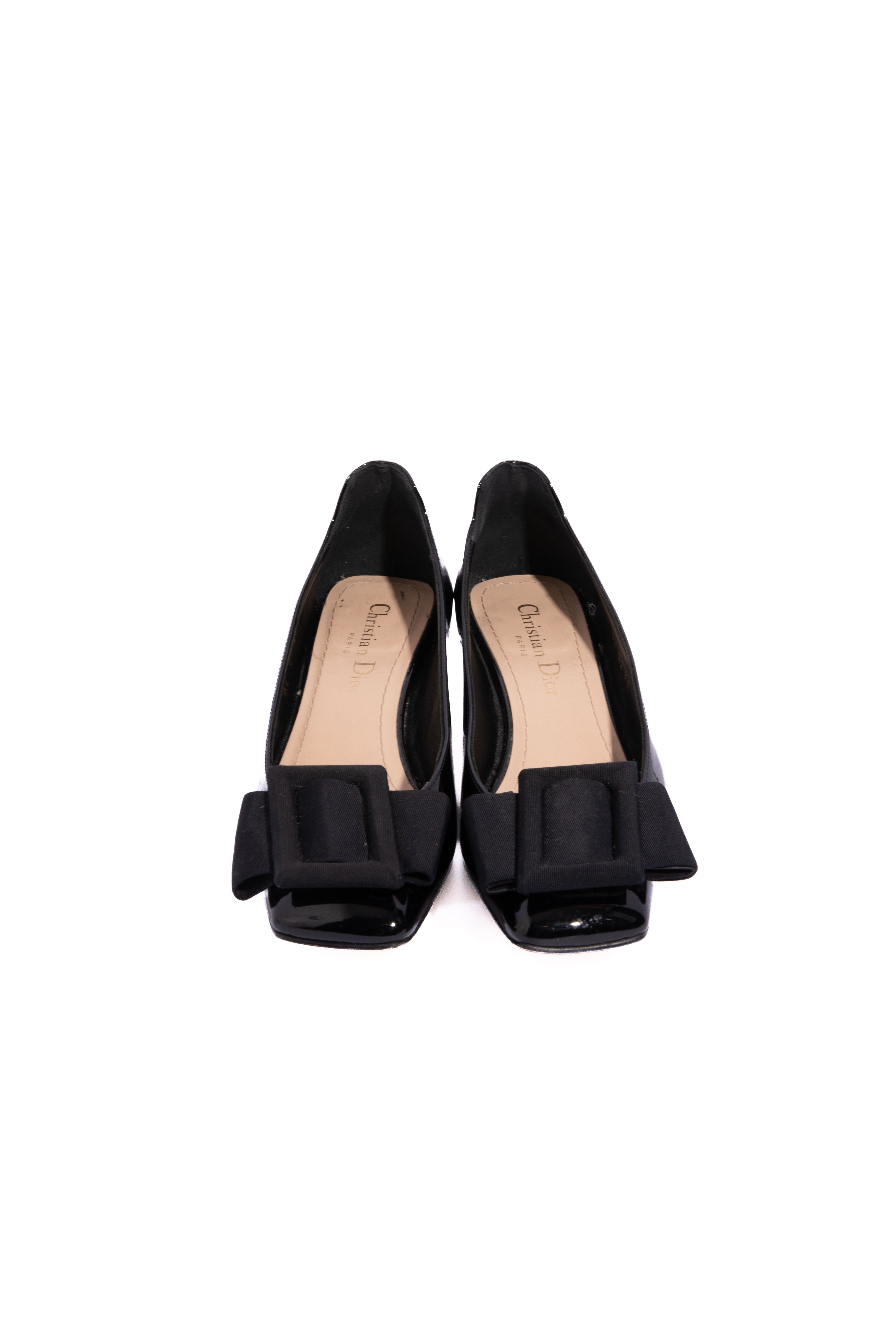 CHRISTIAN DIOR Black Patent Square Toe Bow Low Pump (Sz. 35)