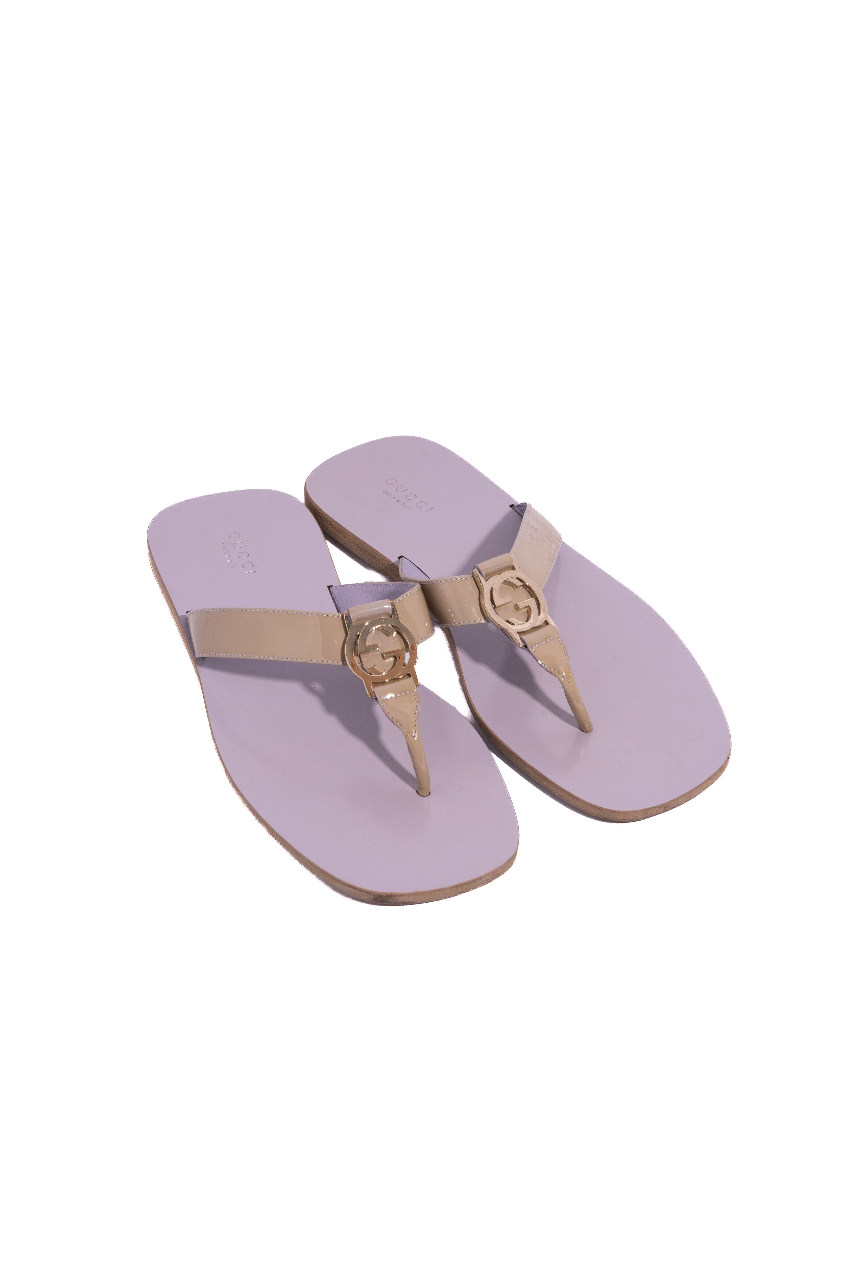 GUCCI Lilac Patent Leather Interlocking G Thong Sandals (Sz. 37.5)