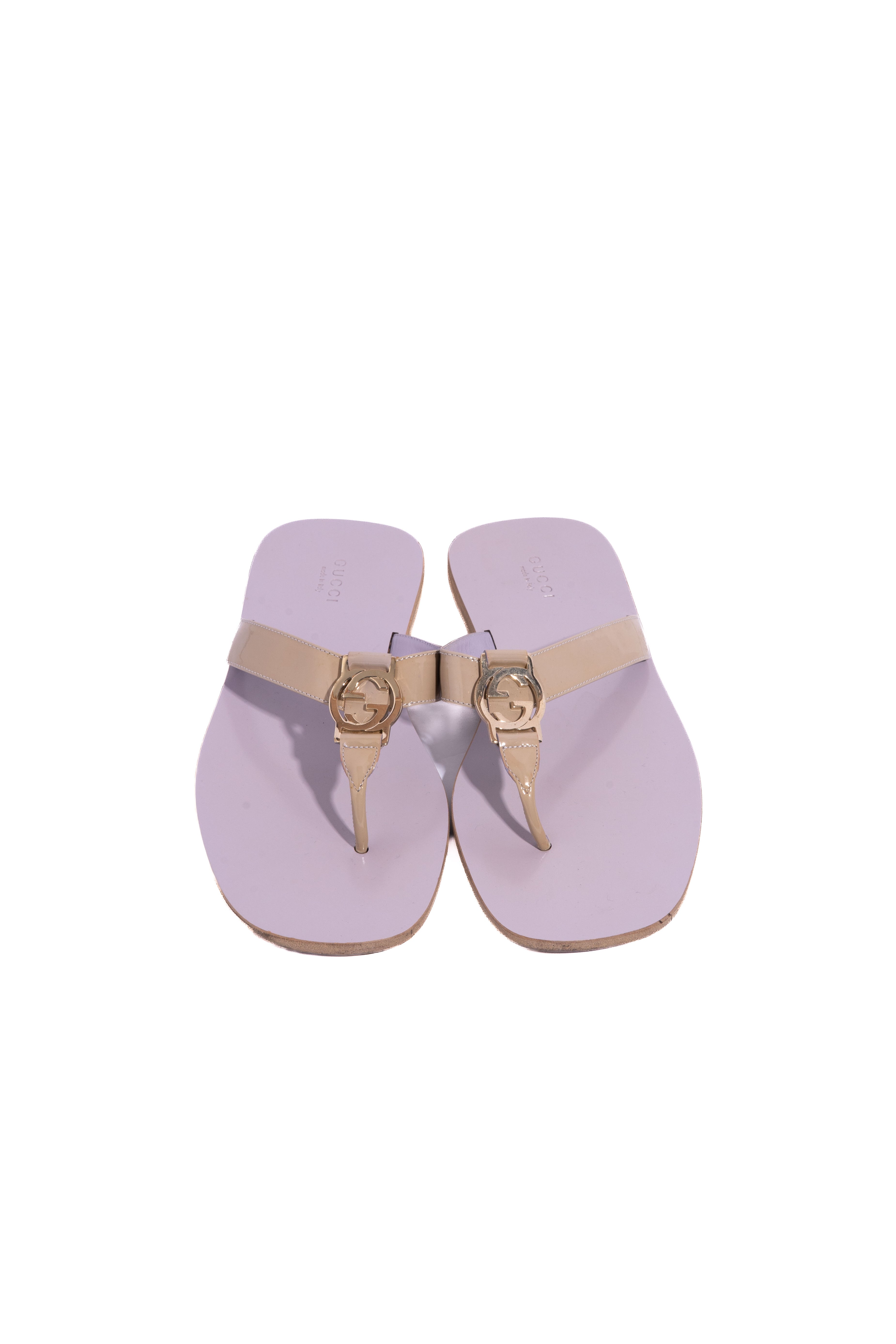 GUCCI Lilac Patent Leather Interlocking G Thong Sandals (Sz. 37.5)