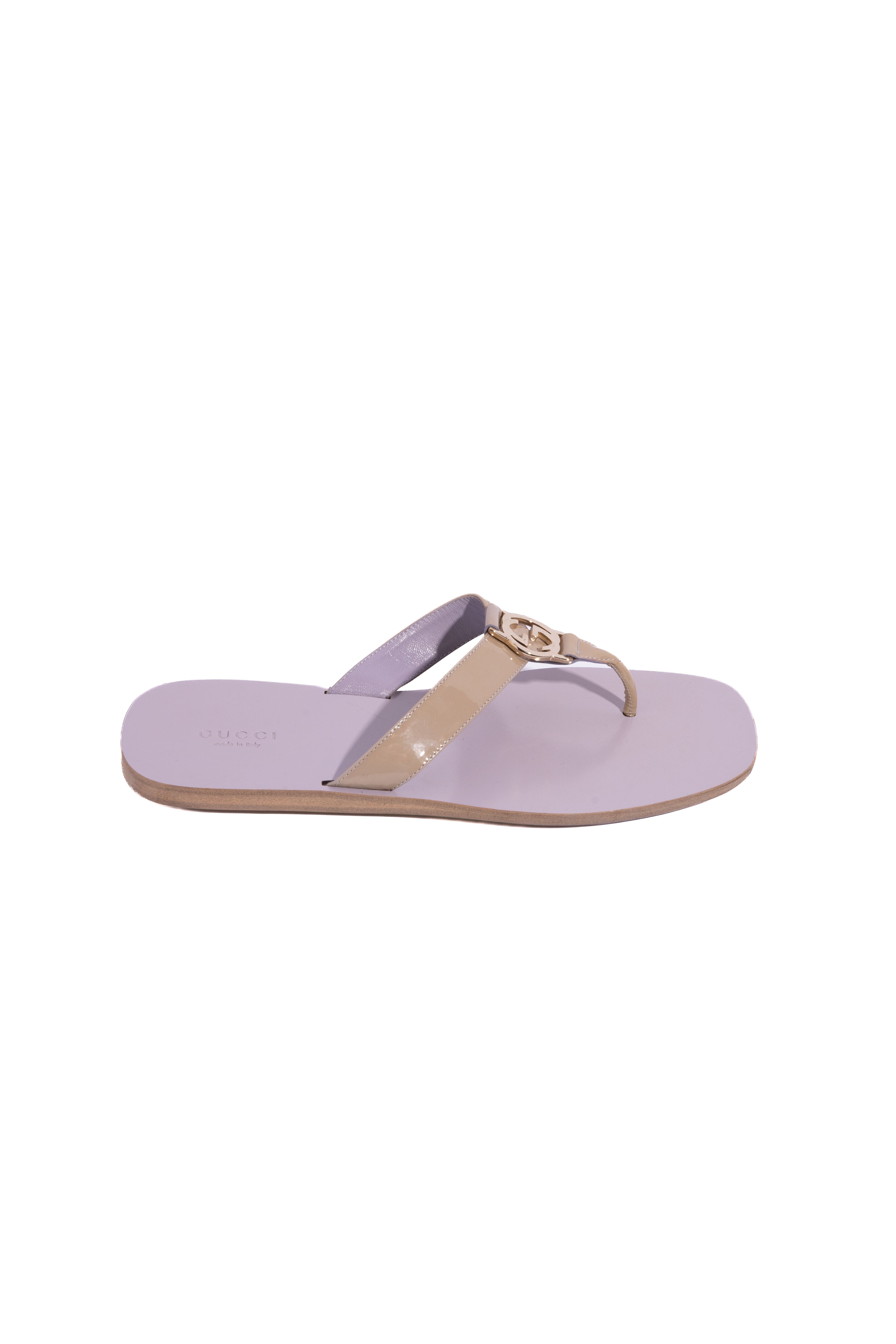 GUCCI Lilac Patent Leather Interlocking G Thong Sandals (Sz. 37.5)