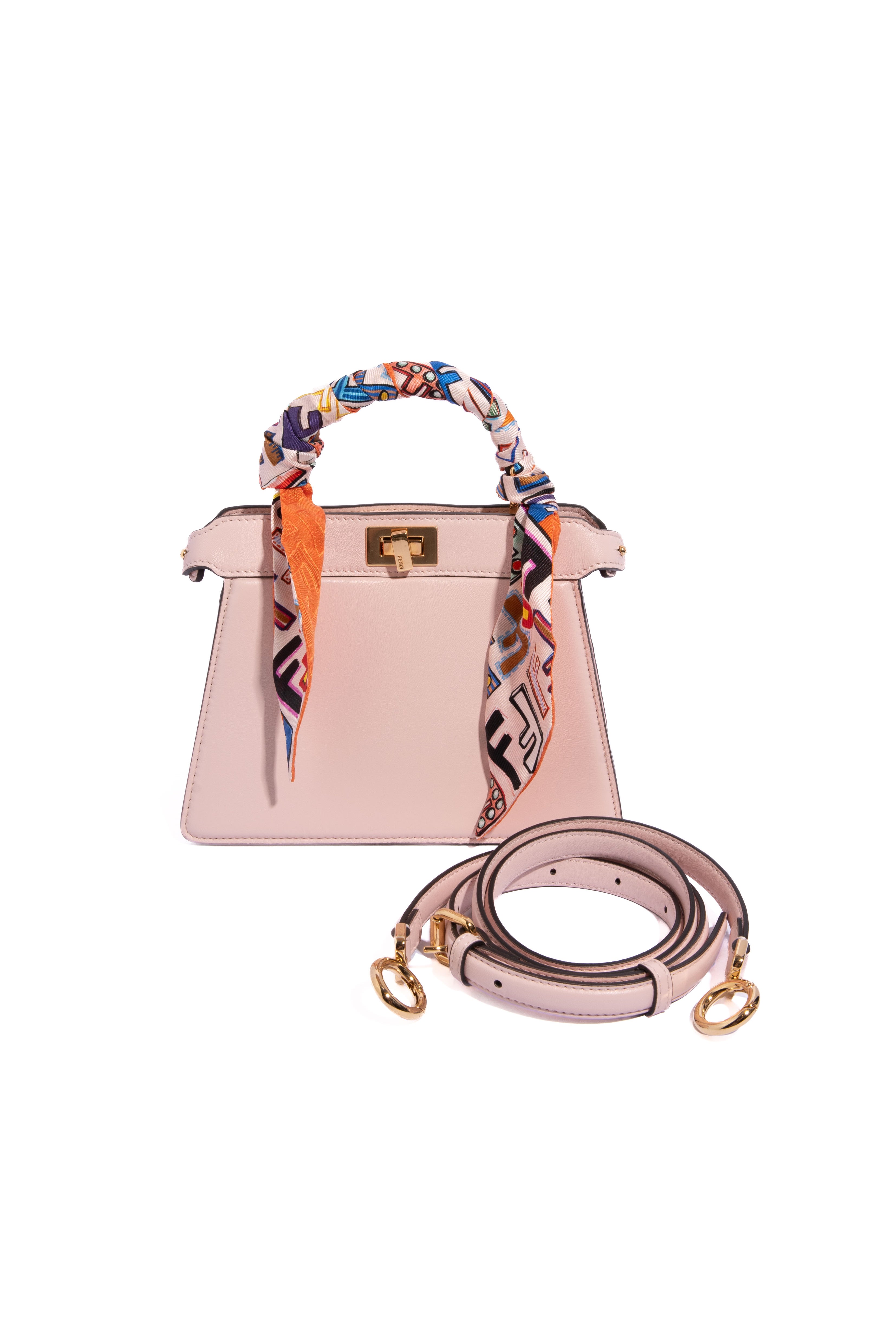 FENDI Pink 'Peek-a-Boo' Petite Handbag w Silk Fendi Wrappy
