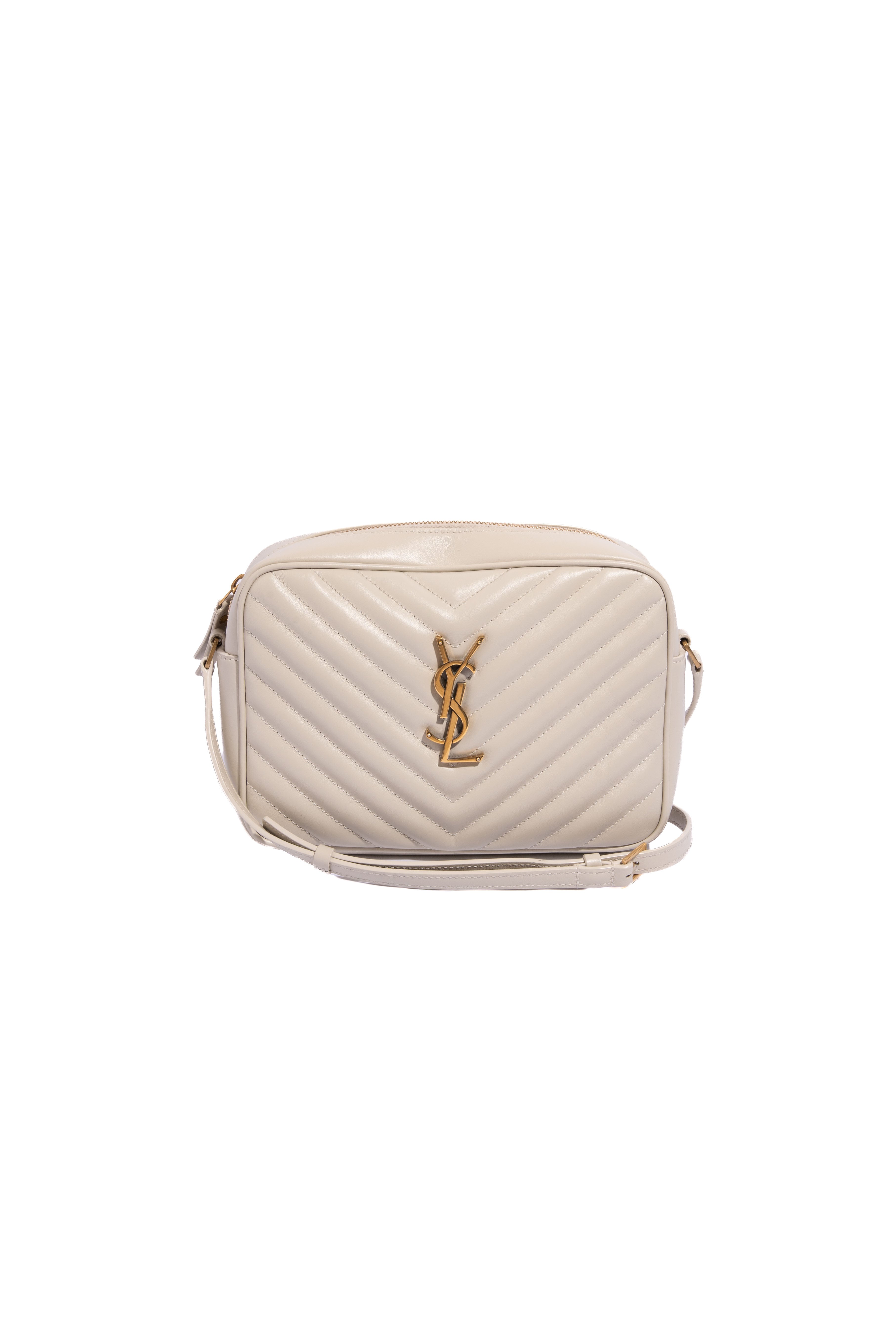 SAINT LAURENT Grey Chevron Quilt 'LouLou' Camera Bag