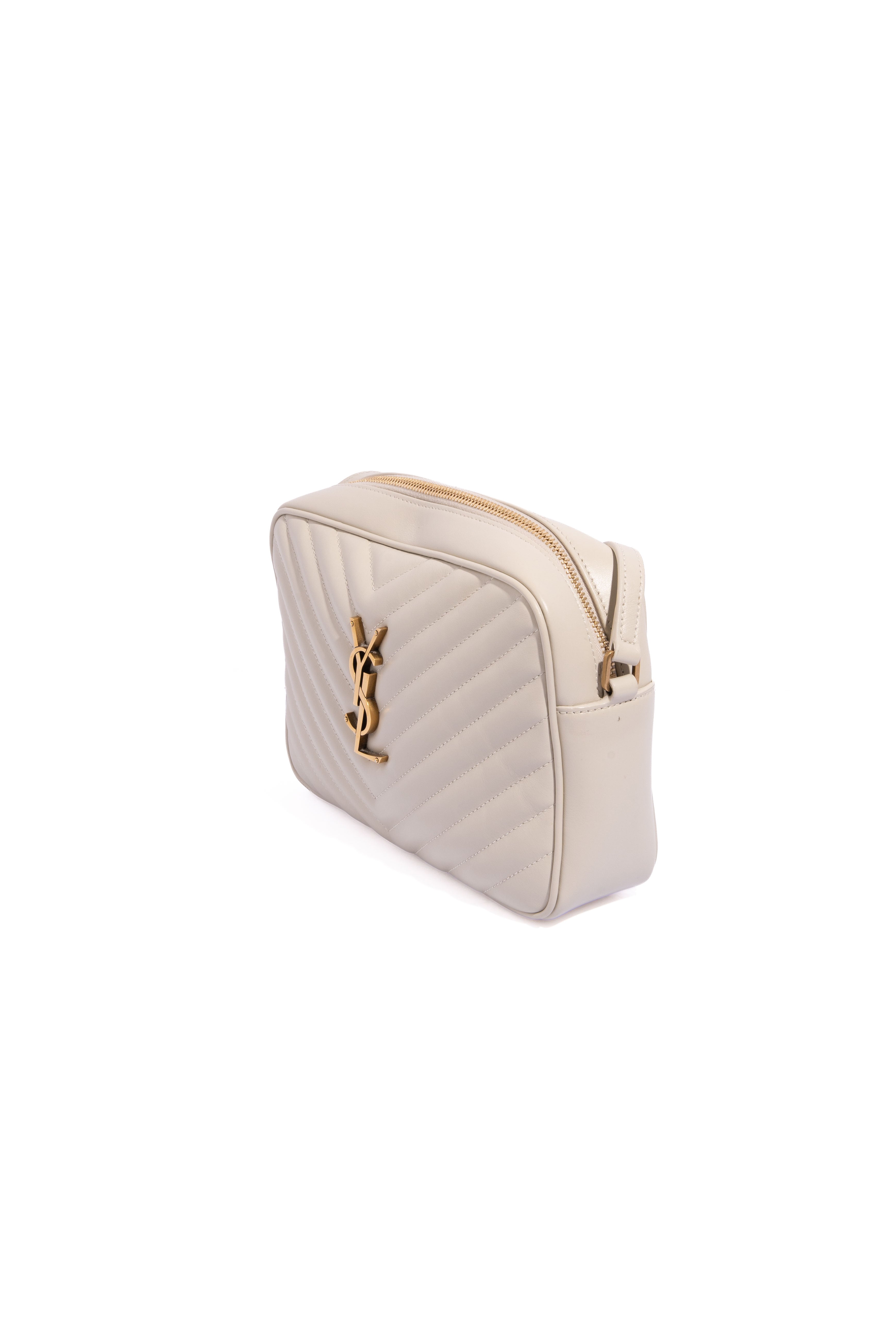SAINT LAURENT Grey Chevron Quilt 'LouLou' Camera Bag