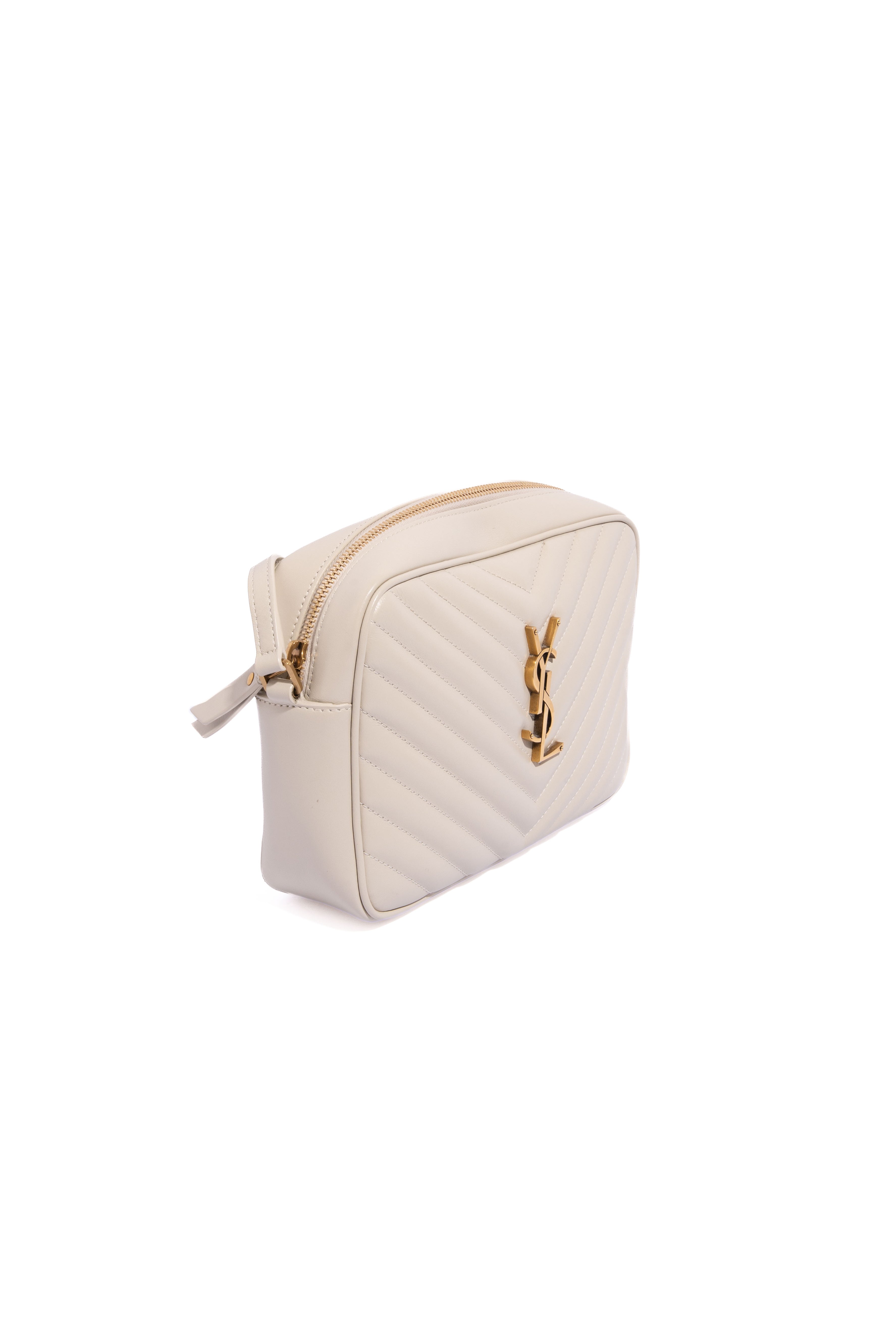SAINT LAURENT Grey Chevron Quilt 'LouLou' Camera Bag