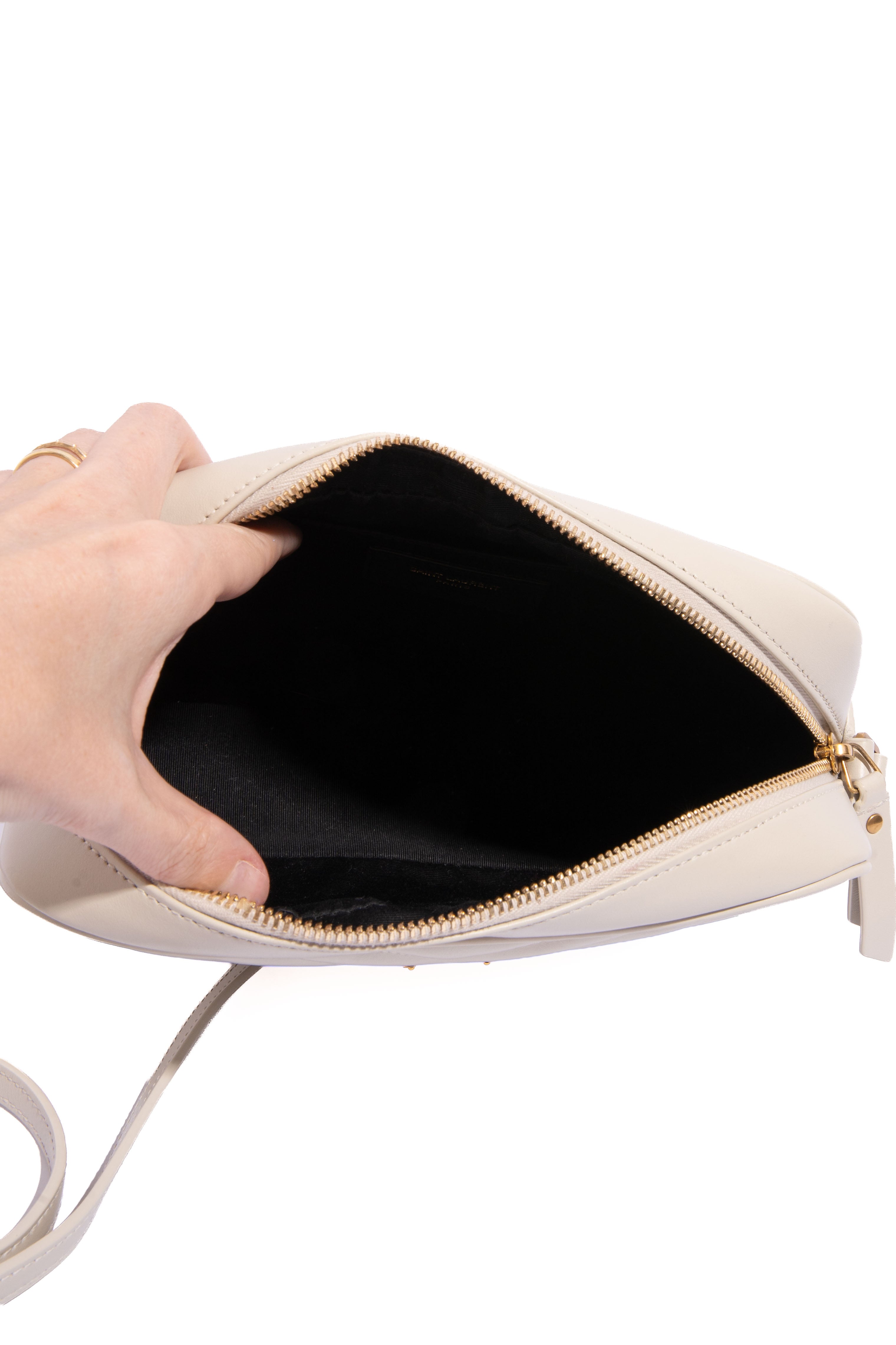 SAINT LAURENT Grey Chevron Quilt 'LouLou' Camera Bag