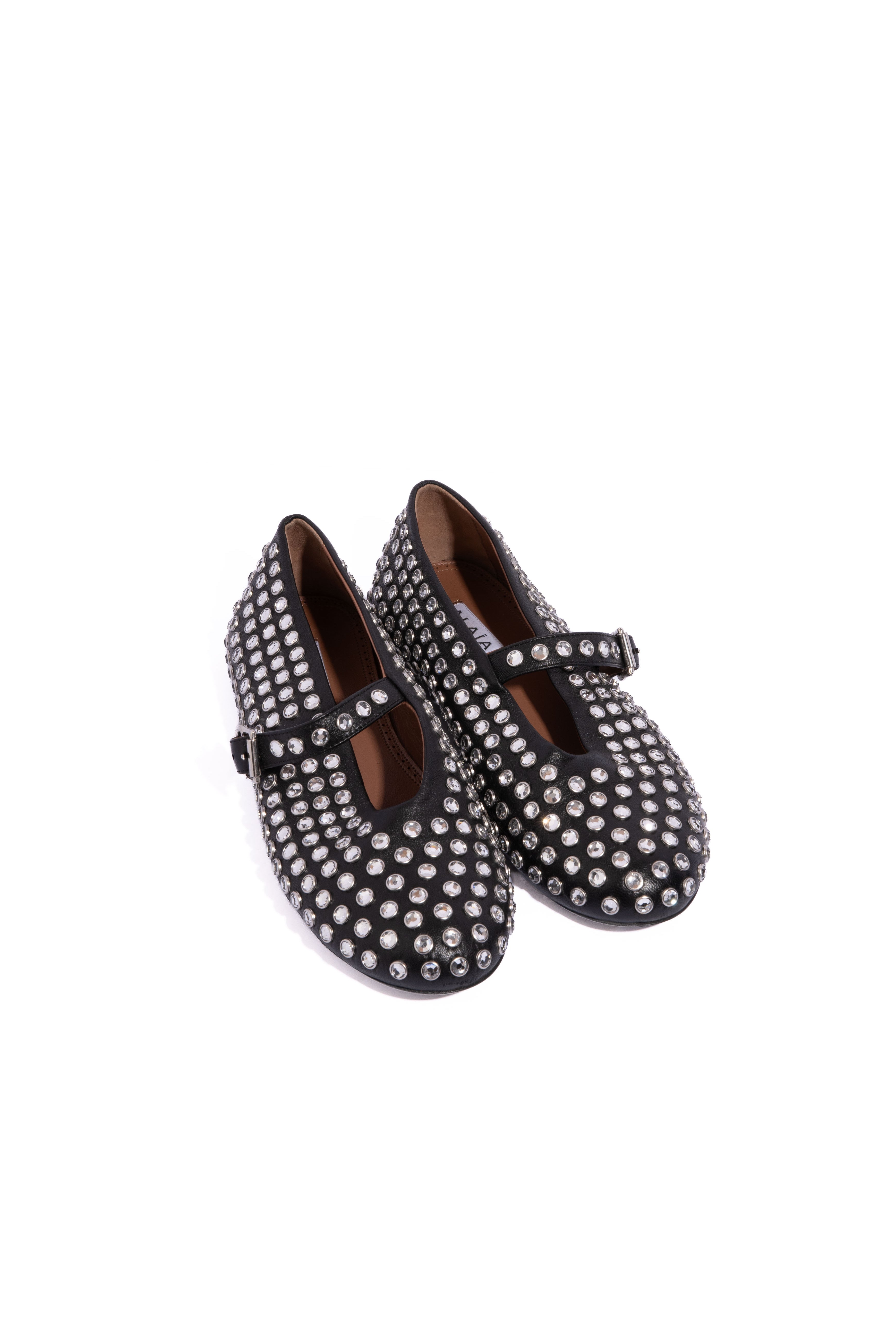 ALAIA 2026 Black Crystal 'Strass' Mary Jane Ballet Flats | Sz 38.5