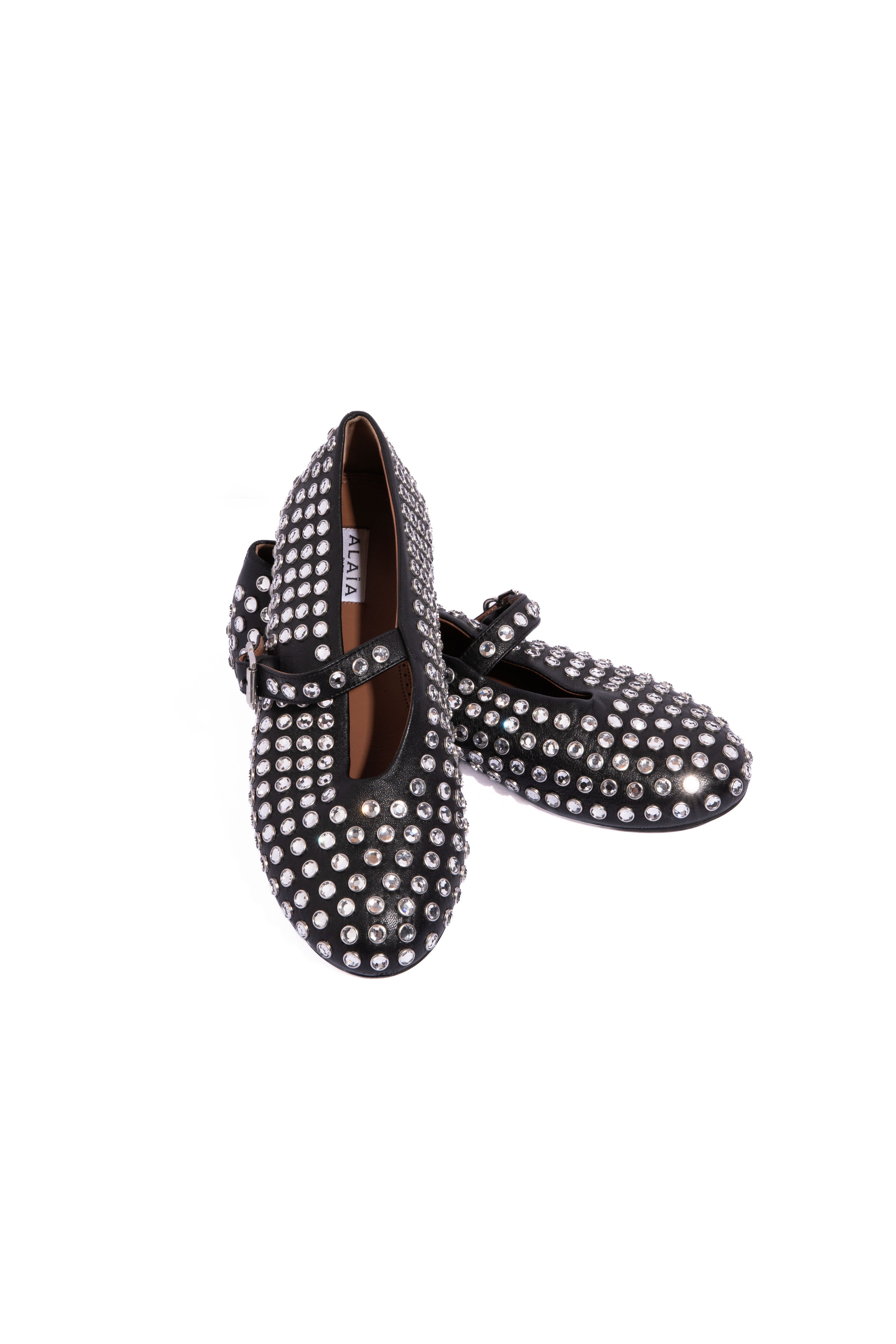 ALAIA 2026 Black Crystal 'Strass' Mary Jane Ballet Flats | Sz 38.5