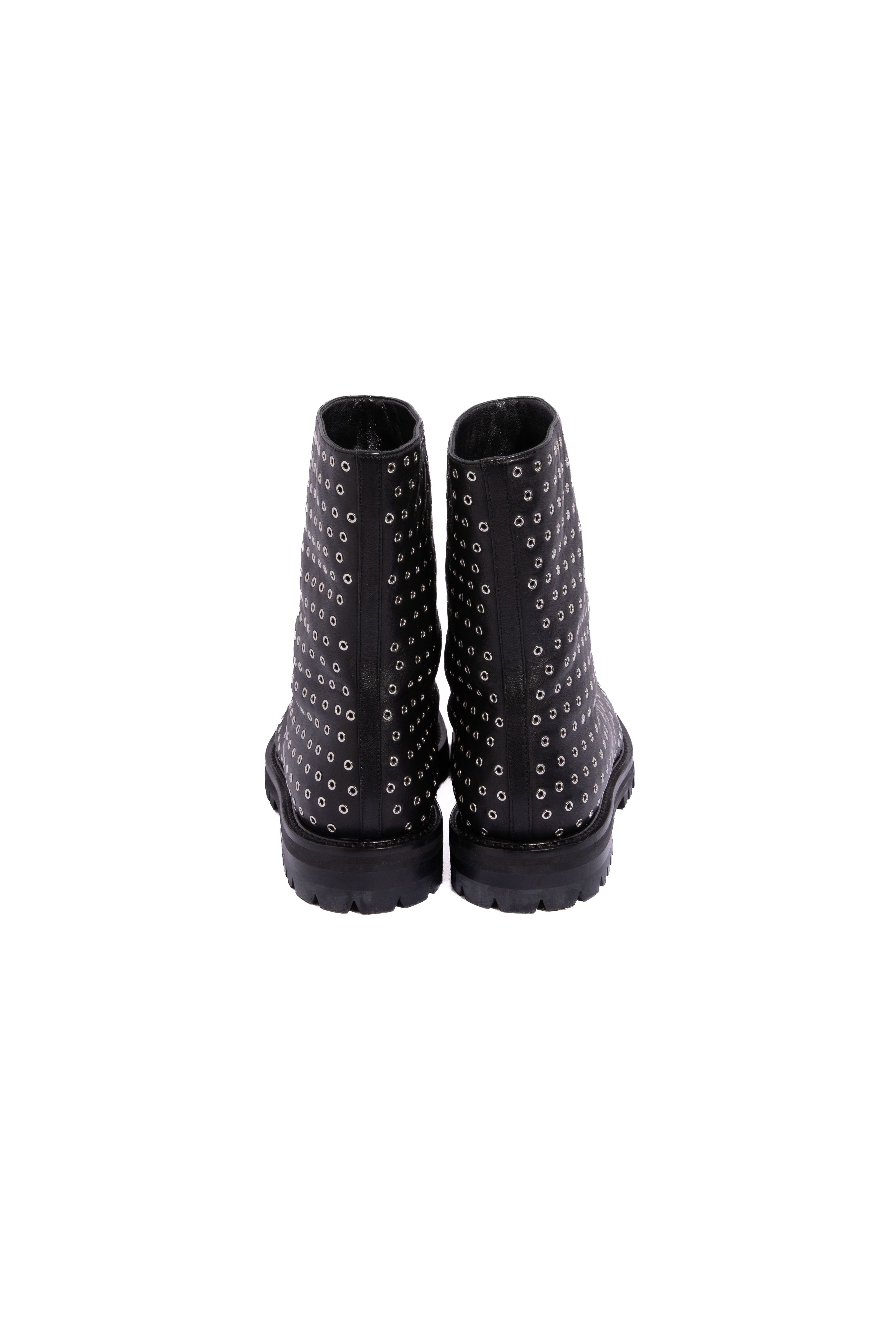 ALAIA 2024 Black Silver Grommet Moto Wellington Ankle Boots | Sz 39.5