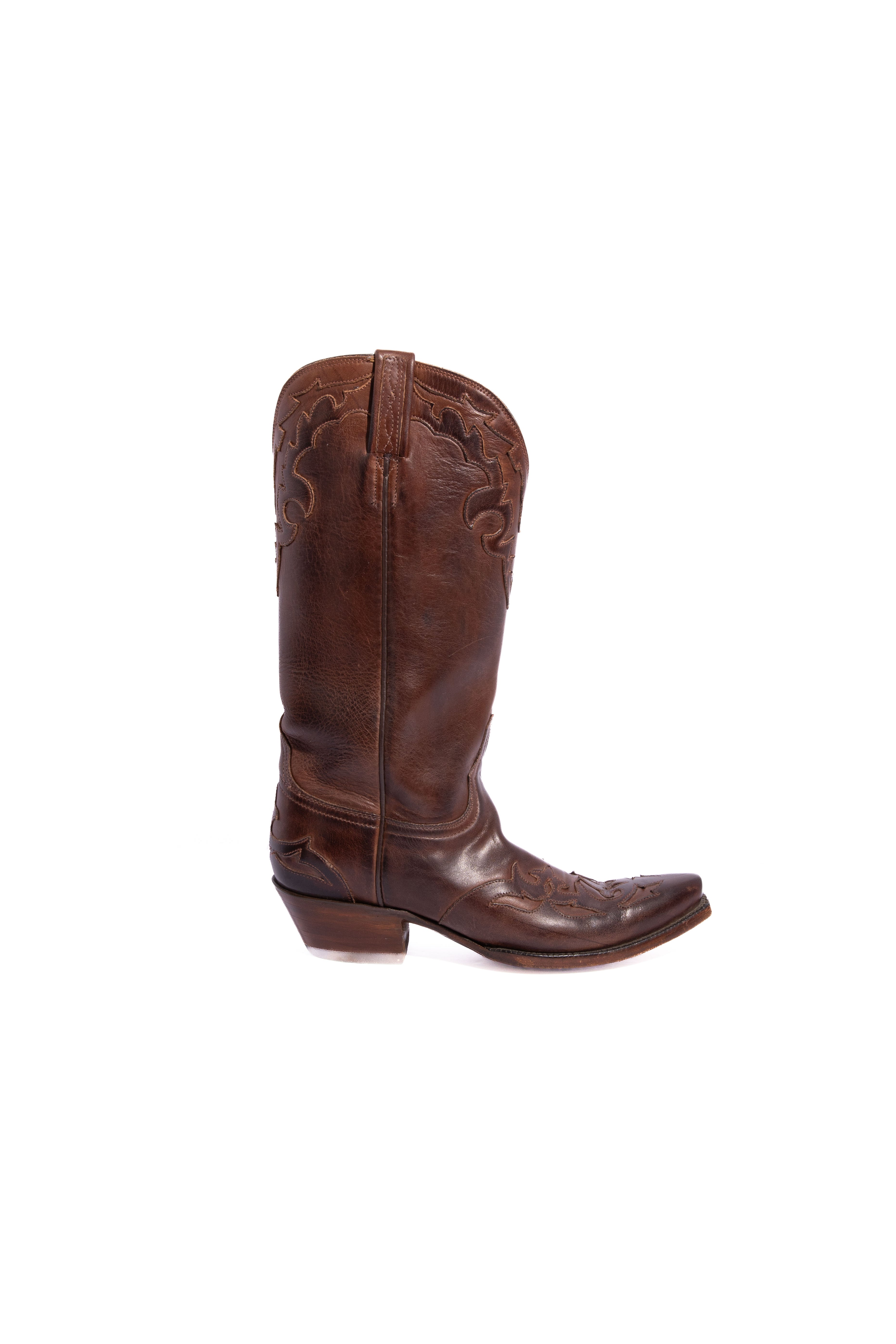 LUCCHESE Brown Contrast Stitch Knee High Western Boots | Sz. 37.5