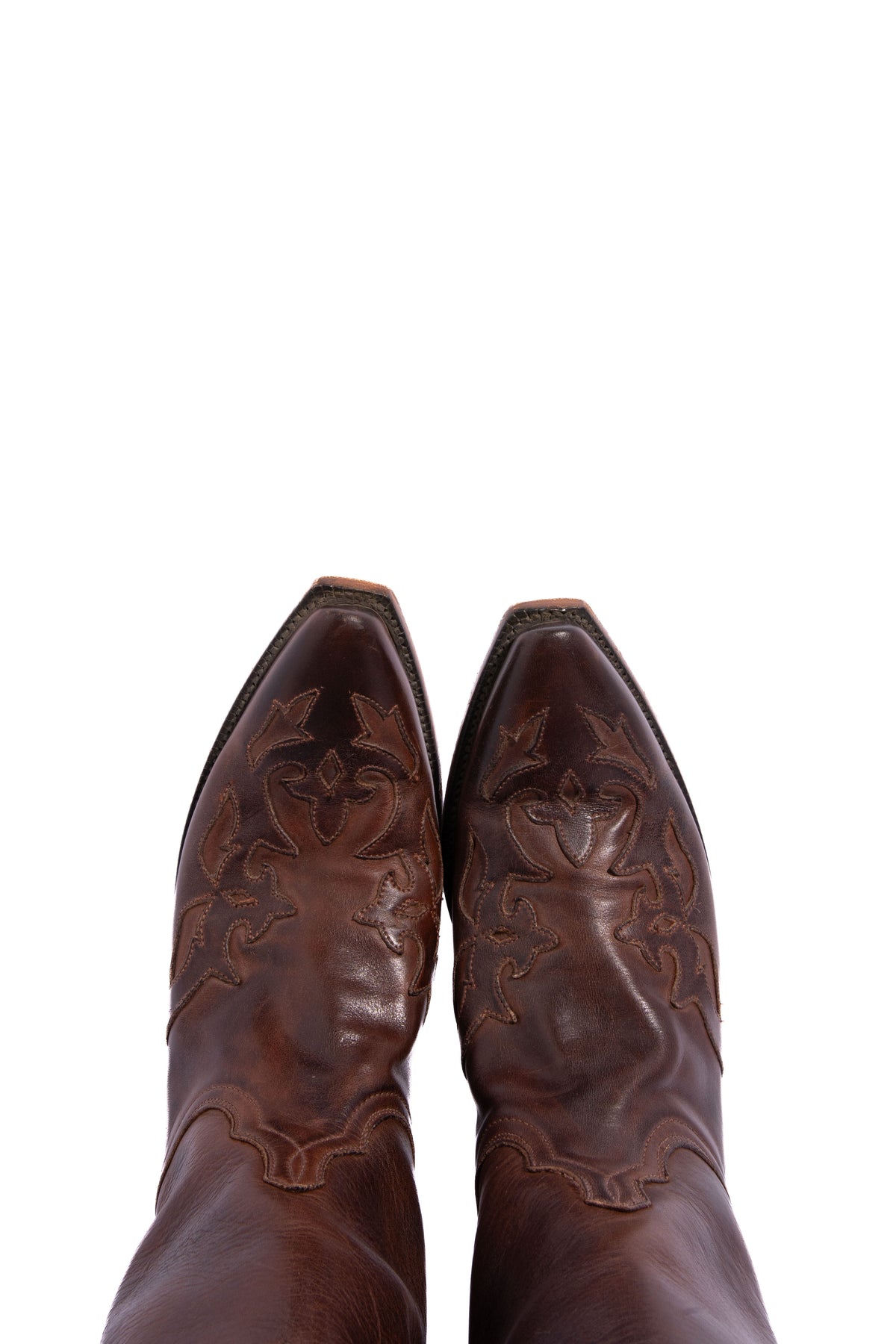 LUCCHESE Brown Contrast Stitch Knee High Western Boots | Sz. 37.5