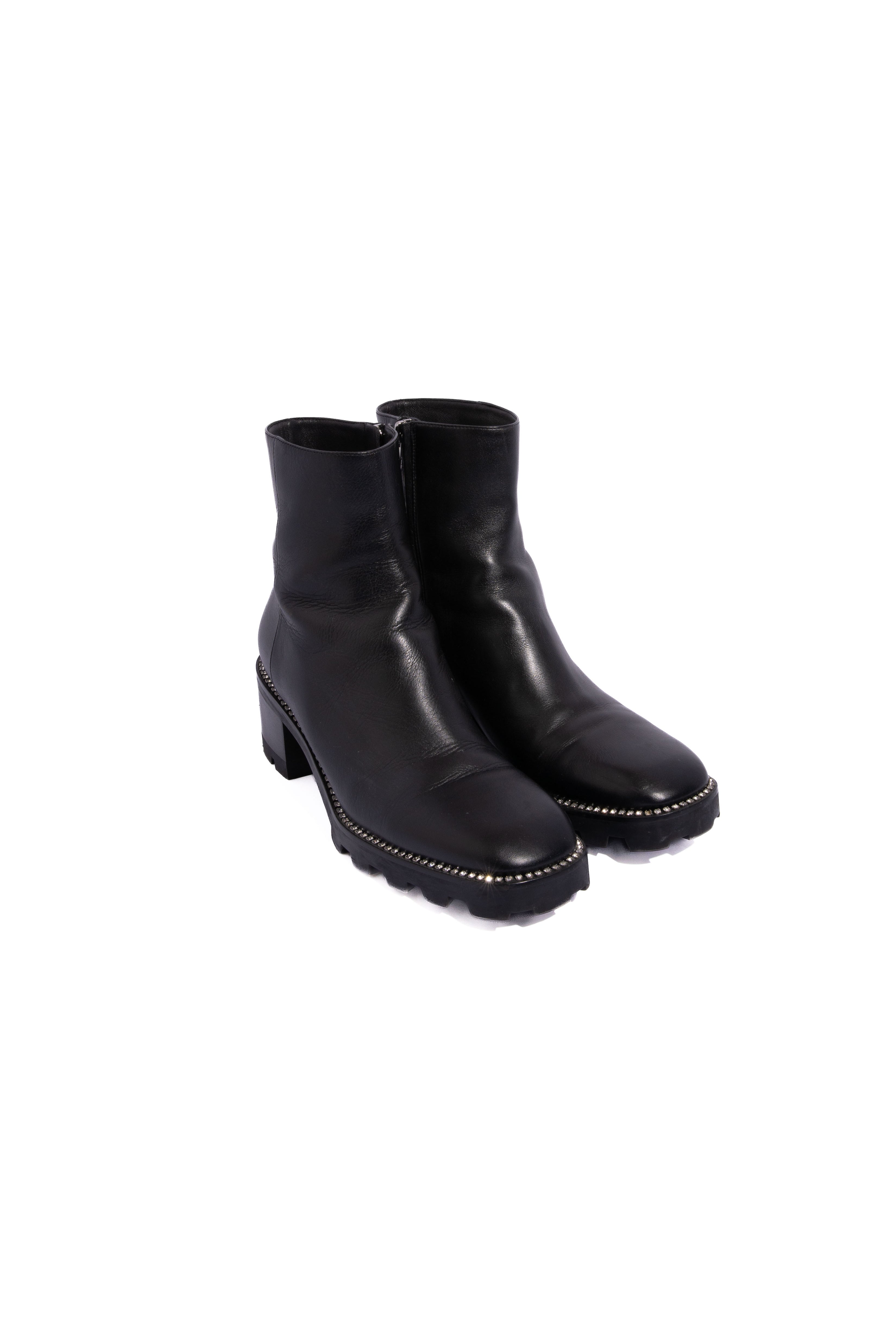 JIMMY CHOO Black Leather Crystal Embellished Ankle Boots | Sz 38