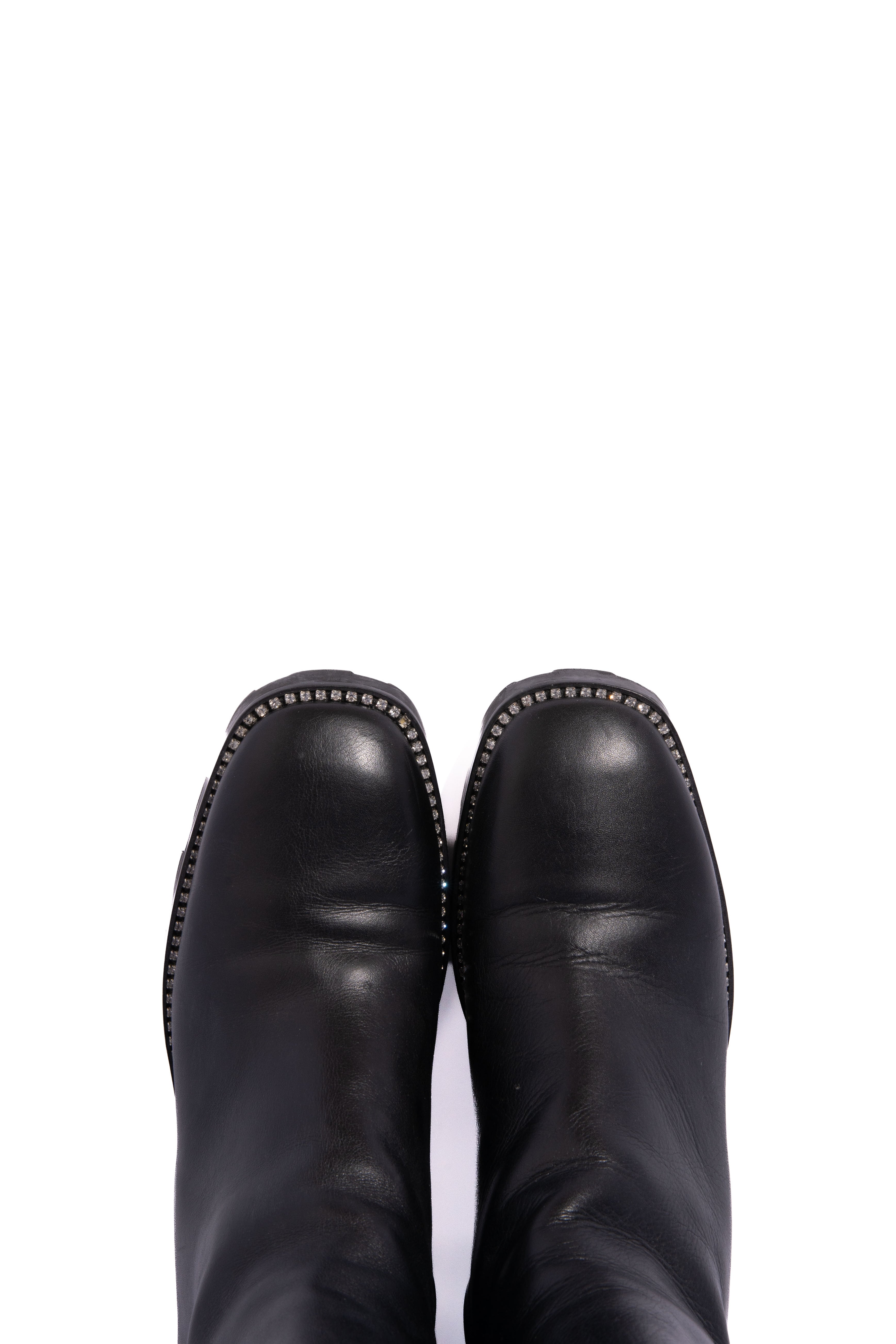 JIMMY CHOO Black Leather Crystal Embellished Ankle Boots | Sz 38