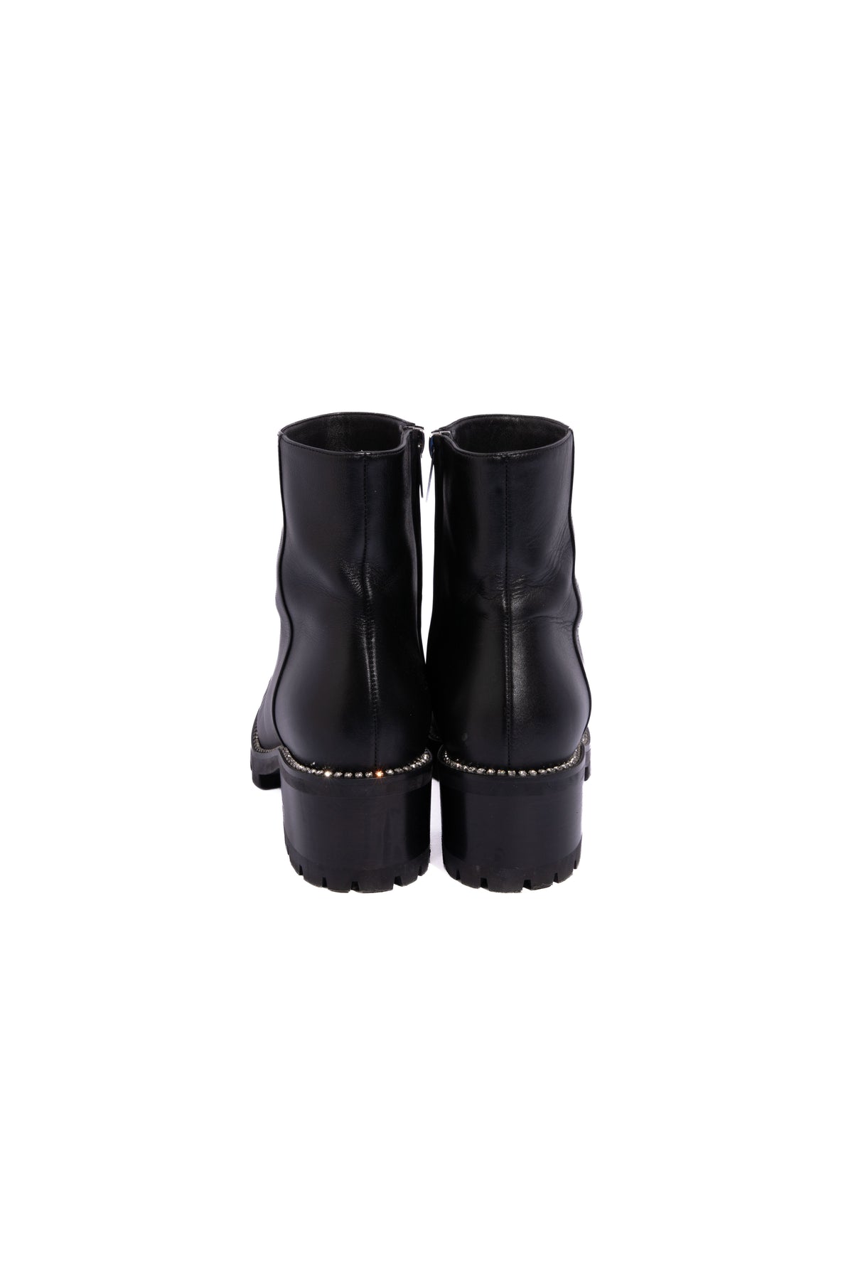JIMMY CHOO Black Leather Crystal Embellished Ankle Boots | Sz 38