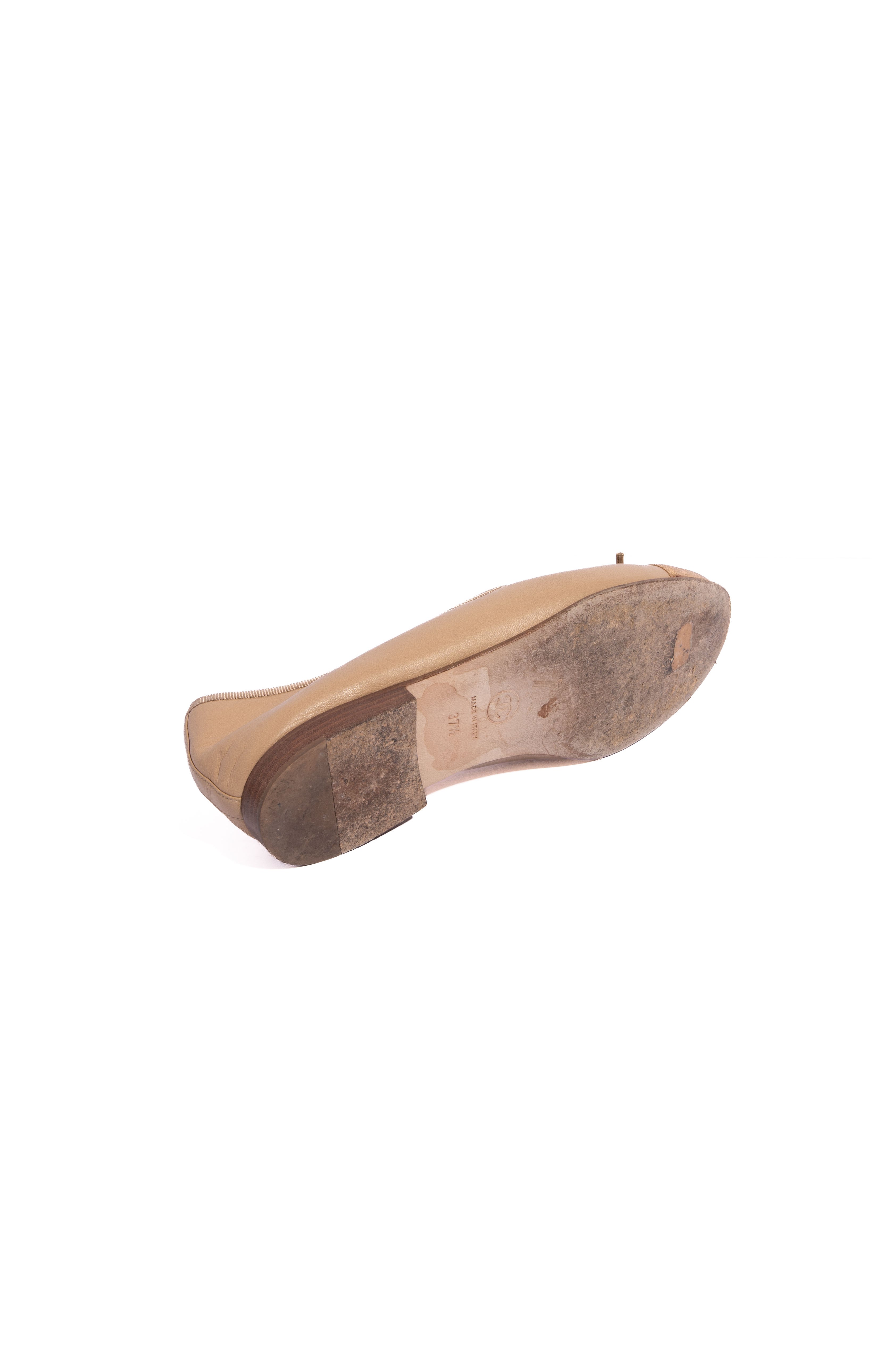 CHANEL Beige/Gold CC Cap Toe Ballet Flats | Sz. 37.5
