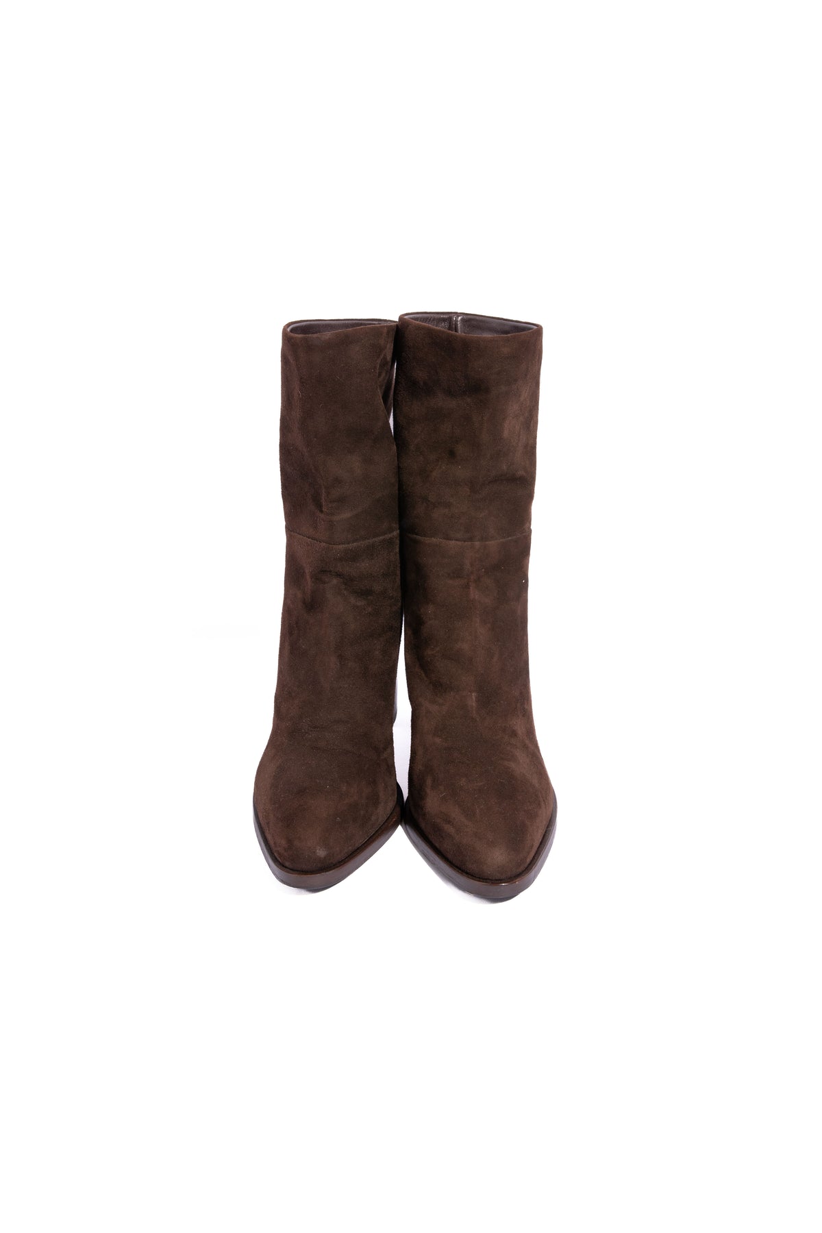 PRADA Brown Suede Ankle Block Heel Almond Toe Boot | Sz. 37