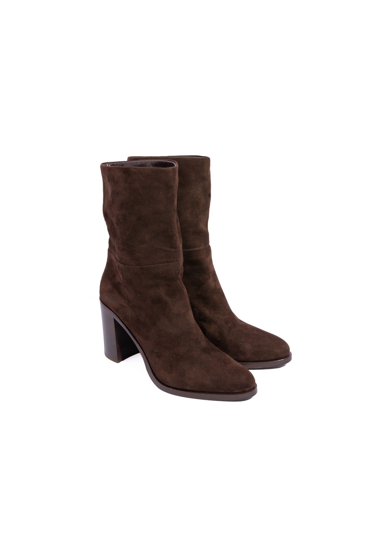 PRADA Brown Suede Ankle Block Heel Almond Toe Boot | Sz. 37