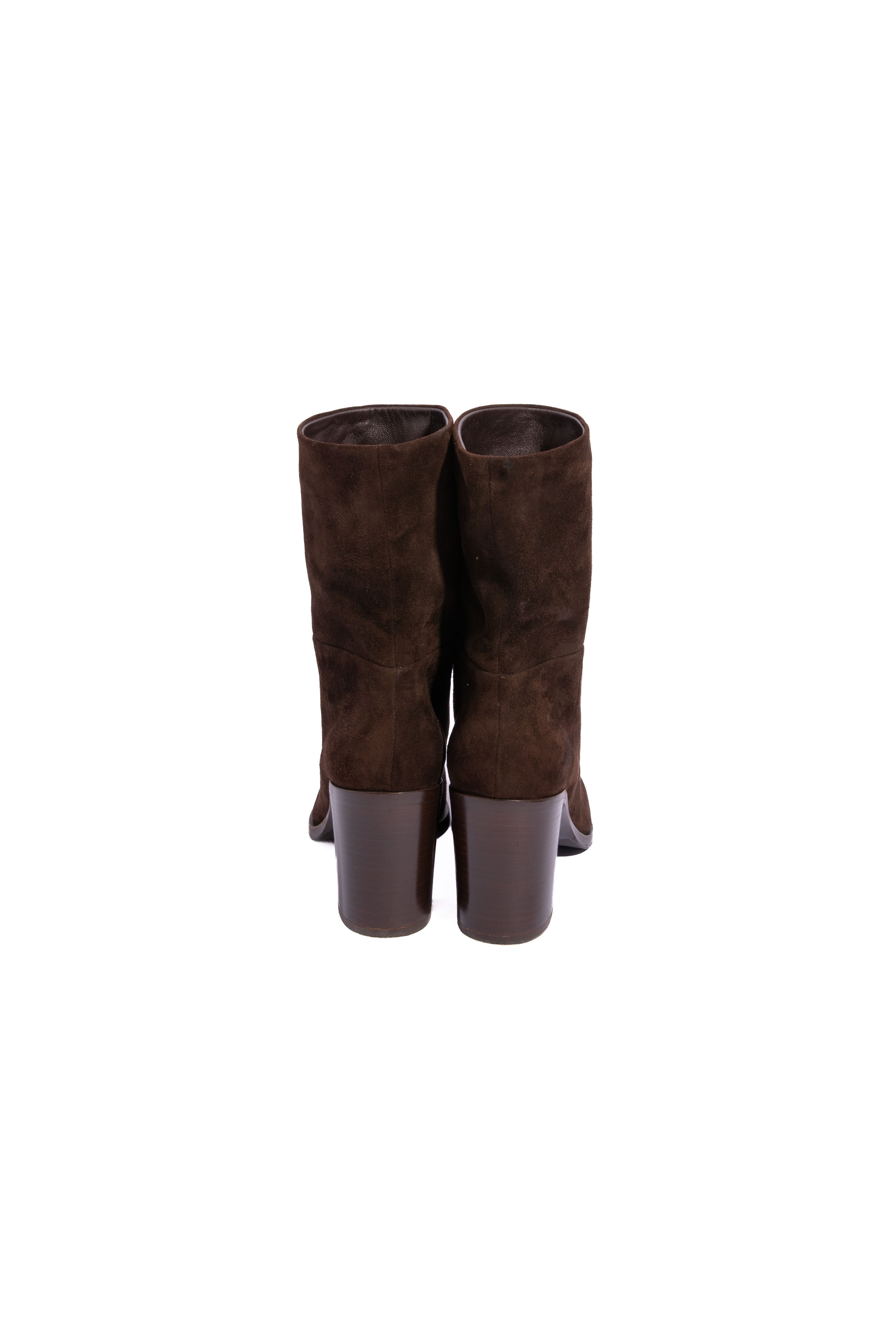 PRADA Brown Suede Ankle Block Heel Almond Toe Boot | Sz. 37