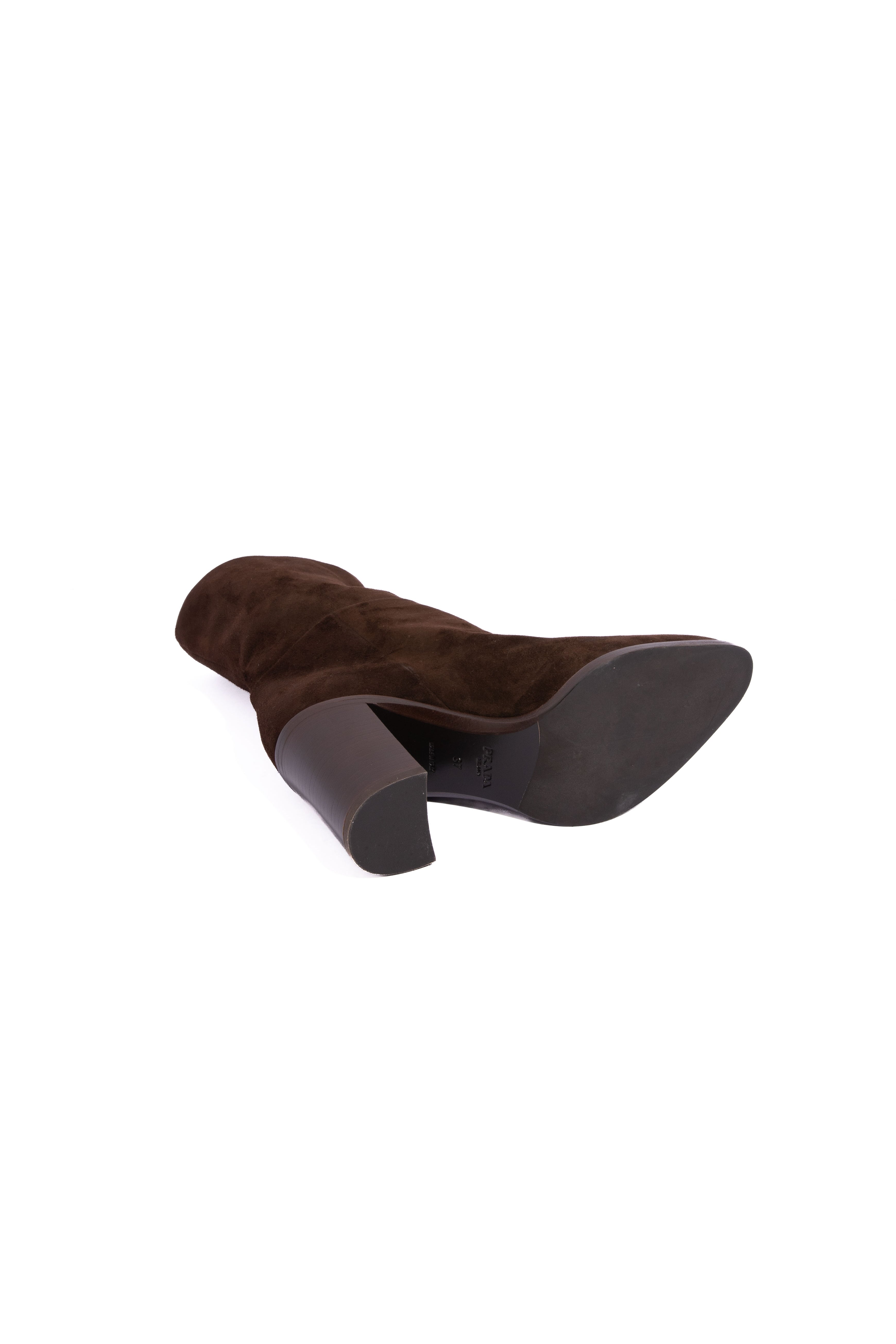 PRADA Brown Suede Ankle Block Heel Almond Toe Boot | Sz. 37