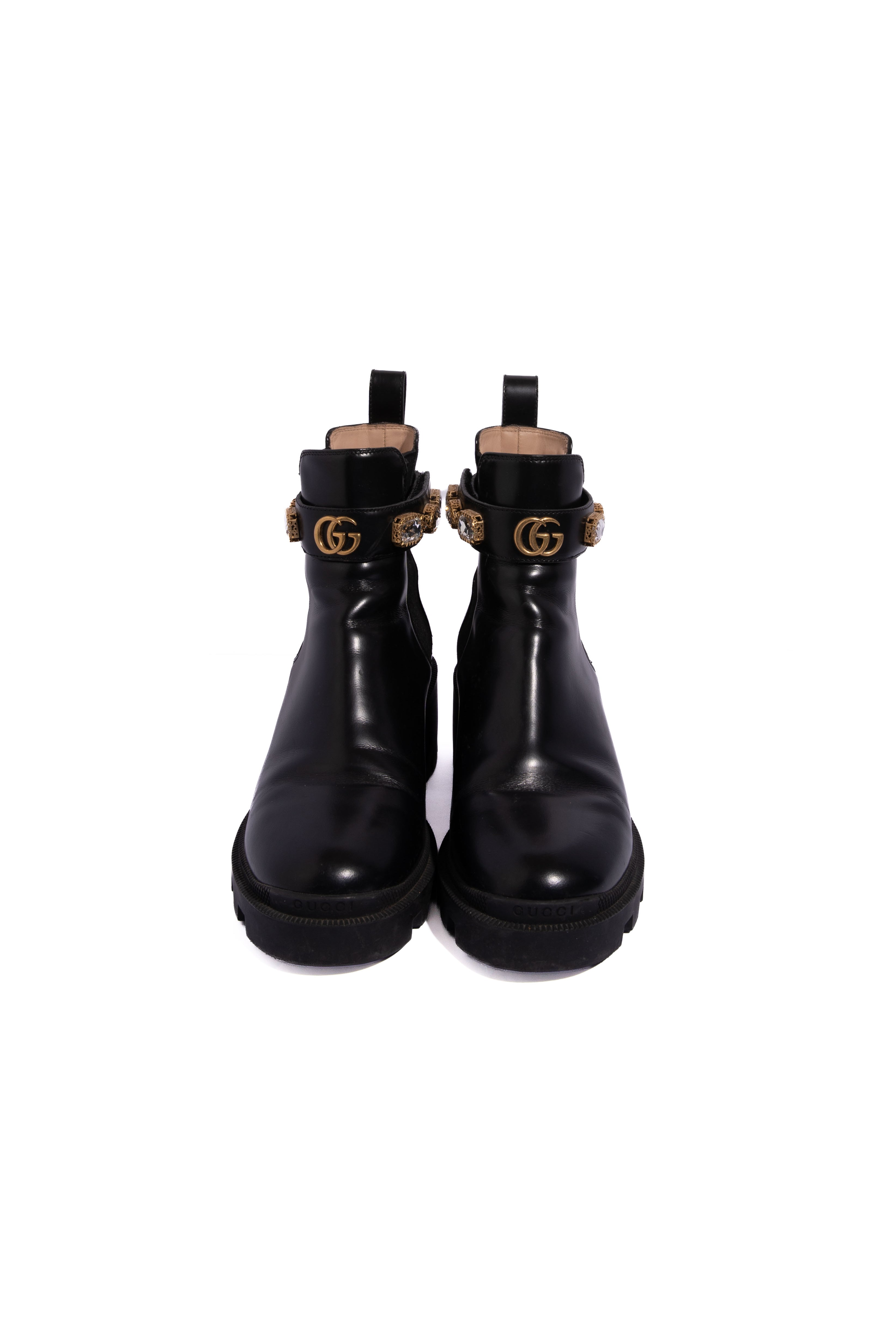 GUCCI Black Leather Marmont Velcro Buckle Ankle Boots | Sz. 39