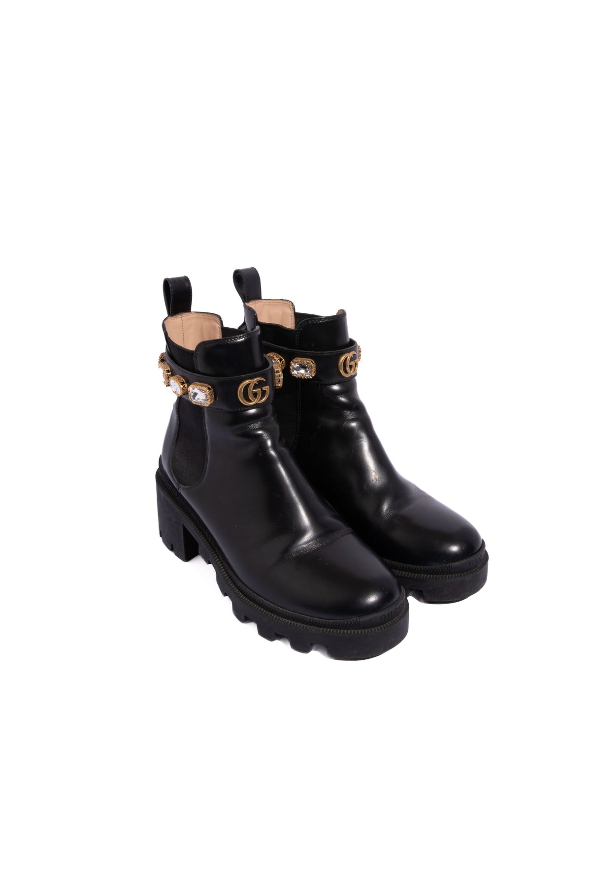 GUCCI Black Leather Marmont Velcro Buckle Ankle Boots | Sz. 39