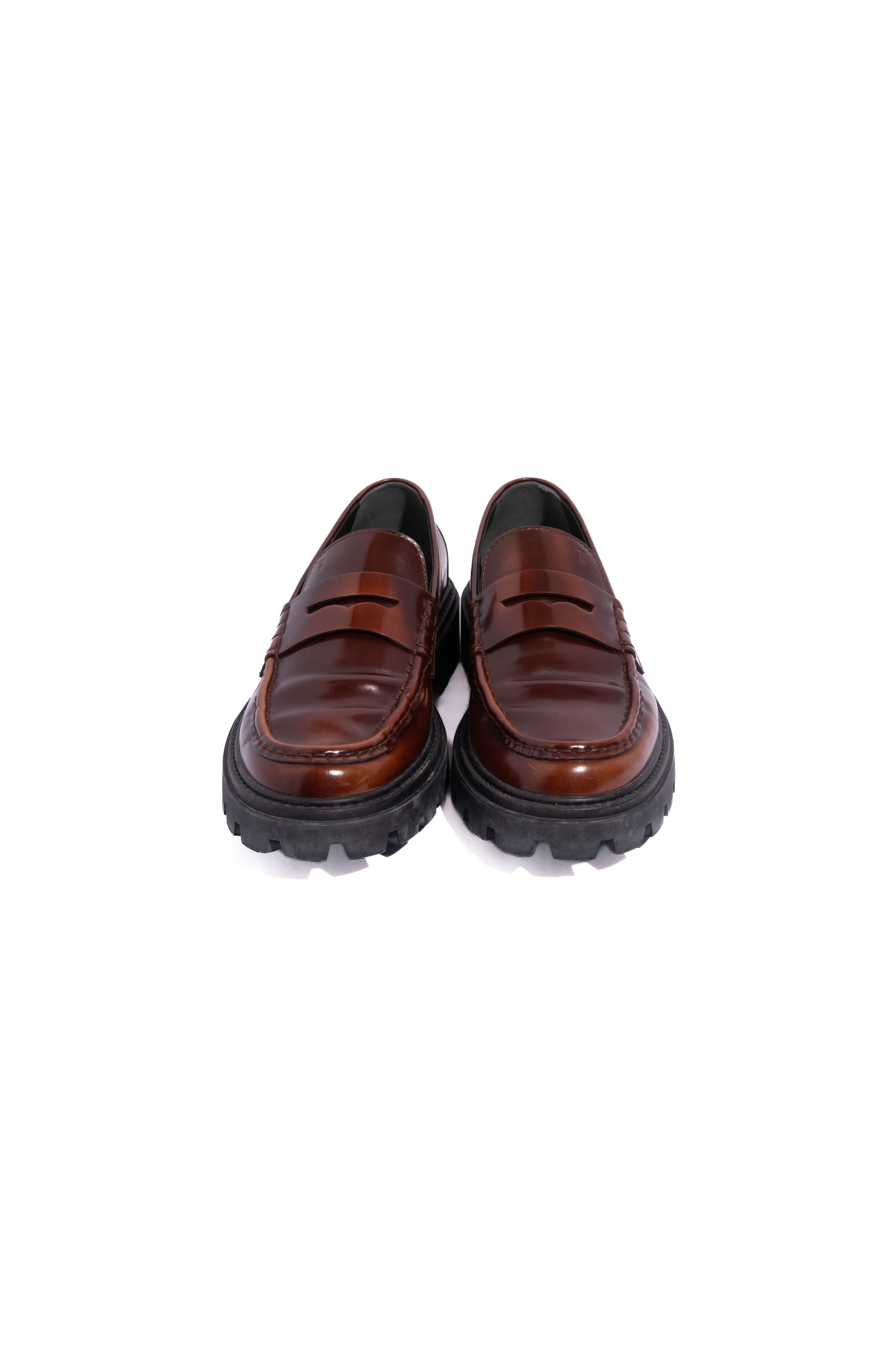 TOD'S Brown Leather Lug Sole Loafers | Sz. 38.5