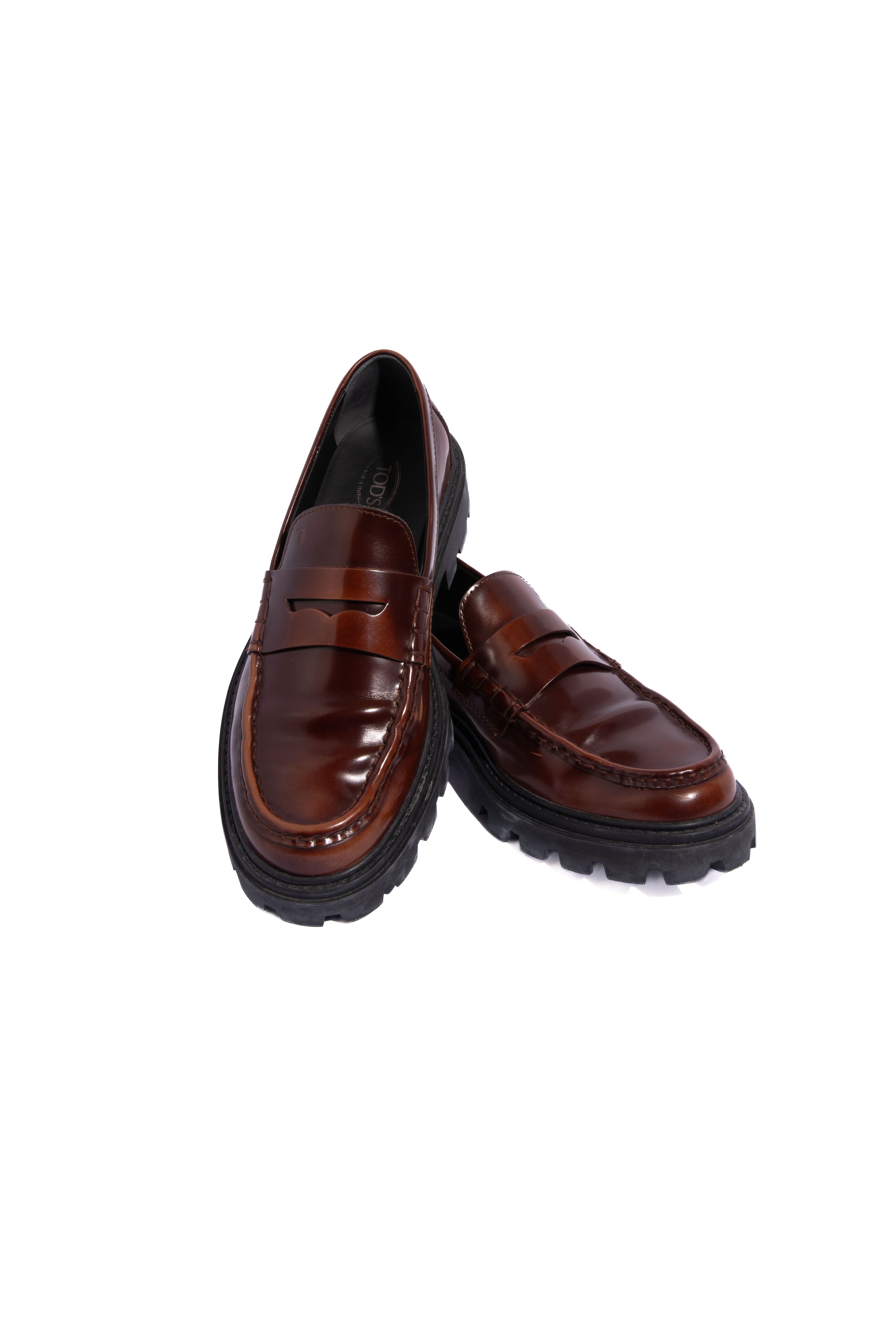 TOD'S Brown Leather Lug Sole Loafers | Sz. 38.5