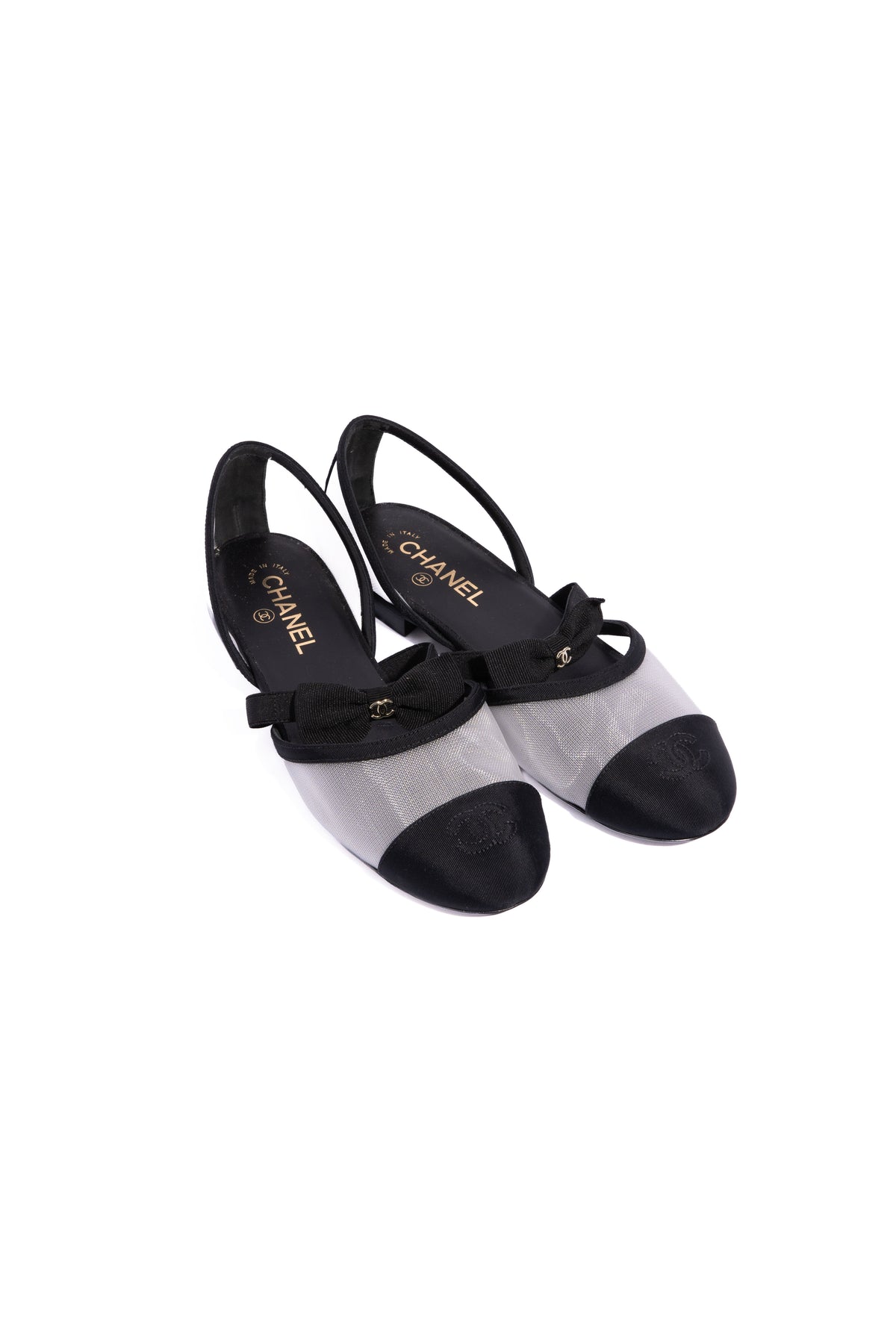 CHANEL Black Mesh Mary-Jane Bow Flats | Sz. 39