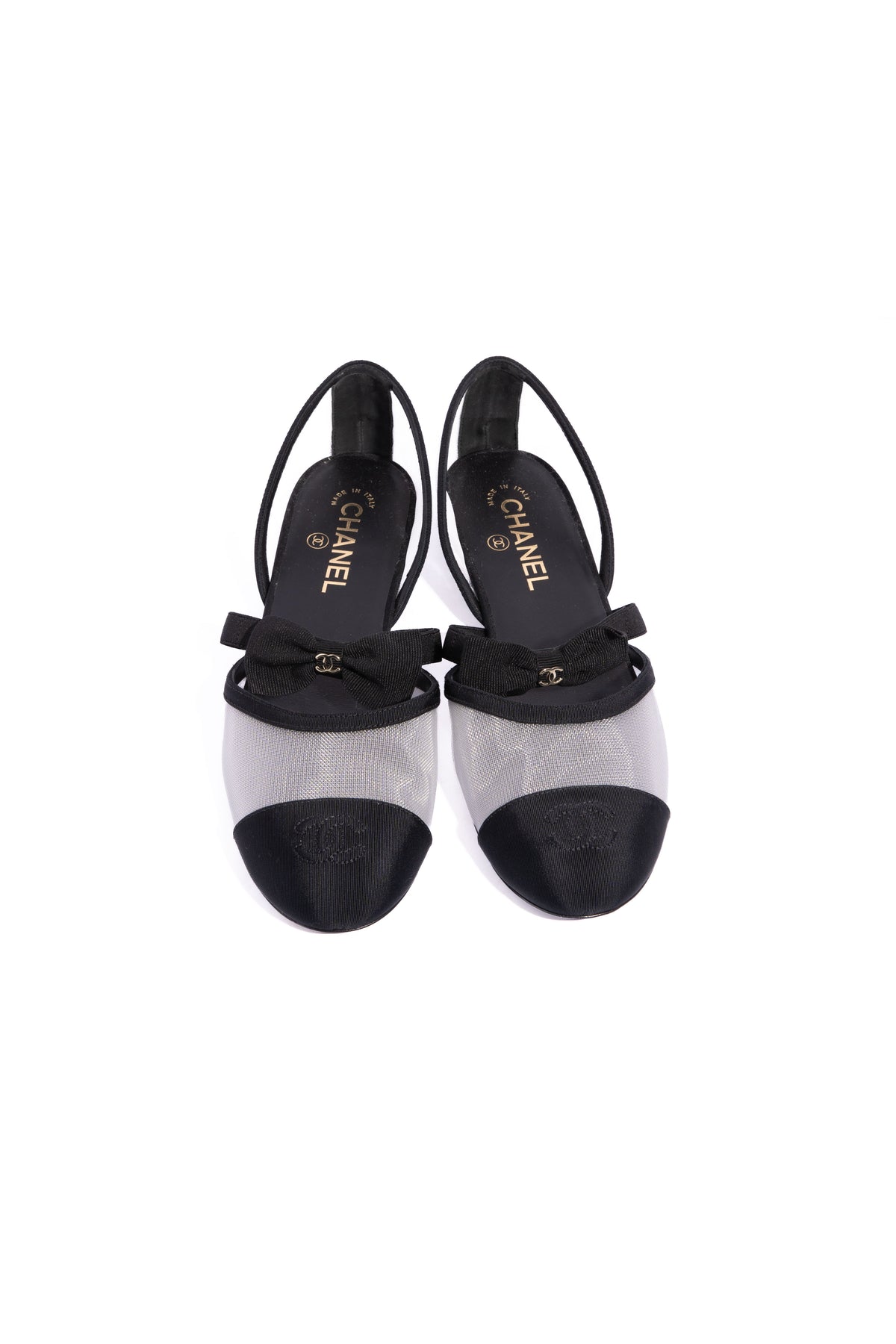 CHANEL Black Mesh Mary-Jane Bow Flats | Sz. 39