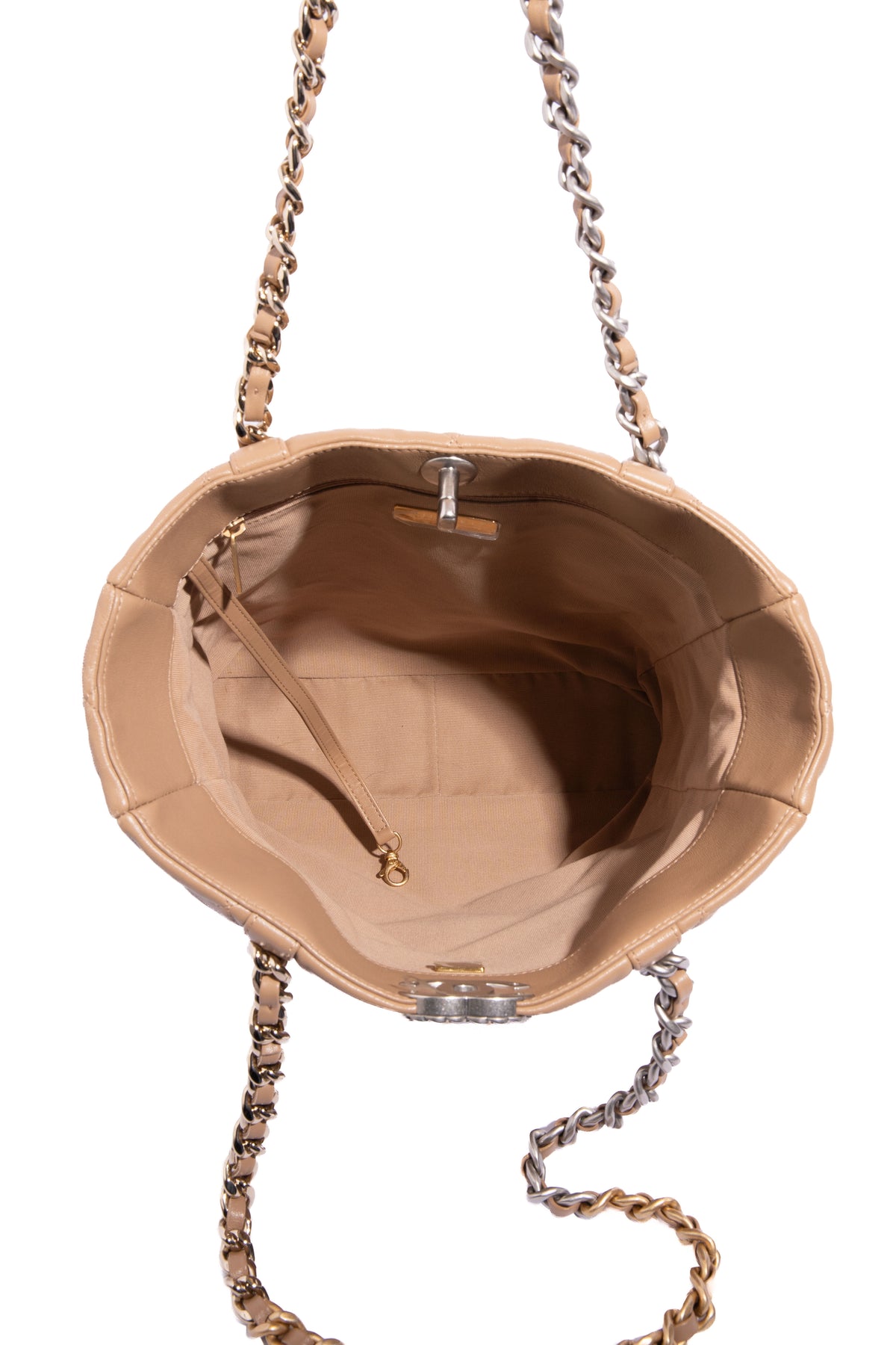 CHANEL Tan Tri-Color Hardware Lambskin 19 Shopping Bag