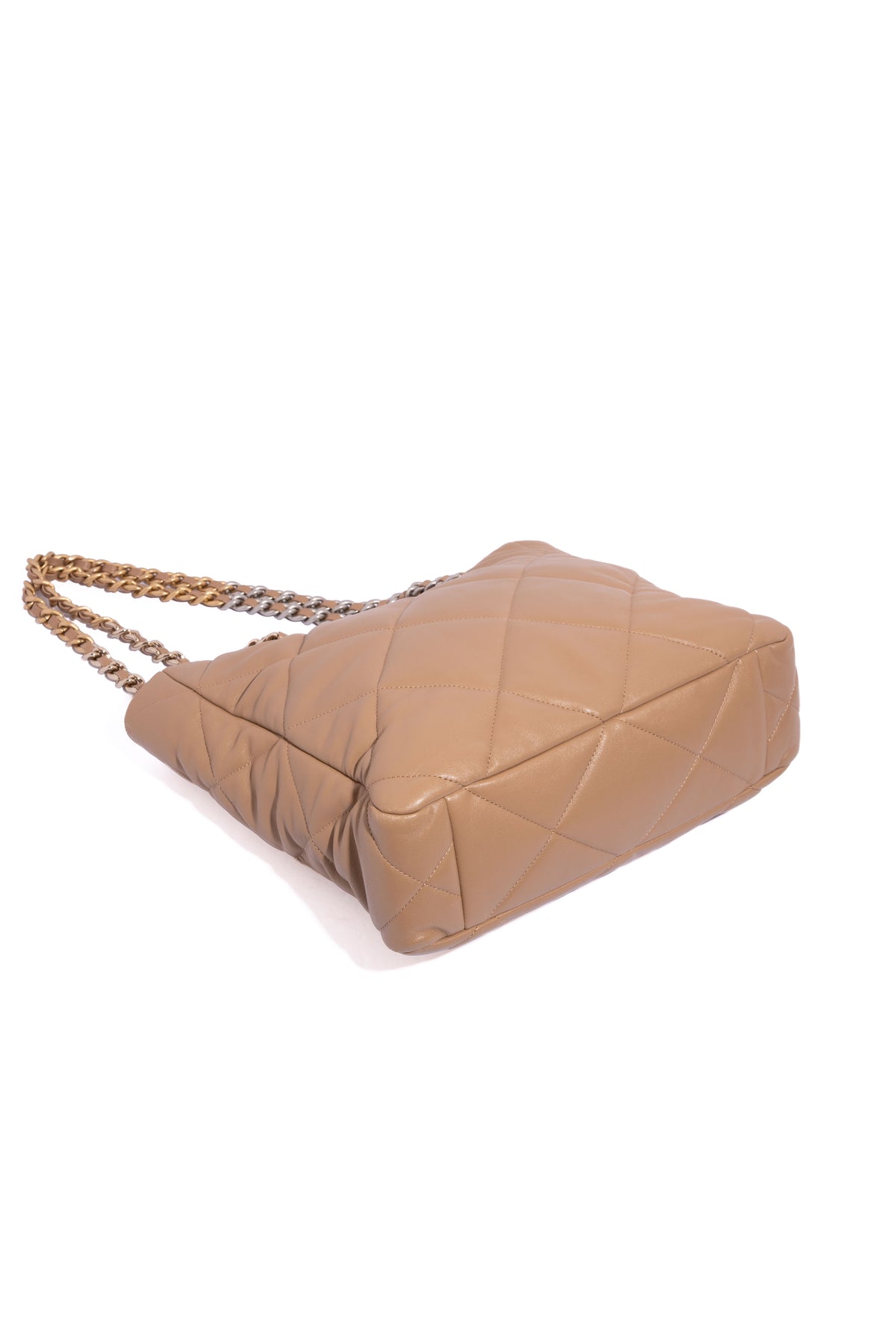 CHANEL Tan Tri-Color Hardware Lambskin 19 Shopping Bag