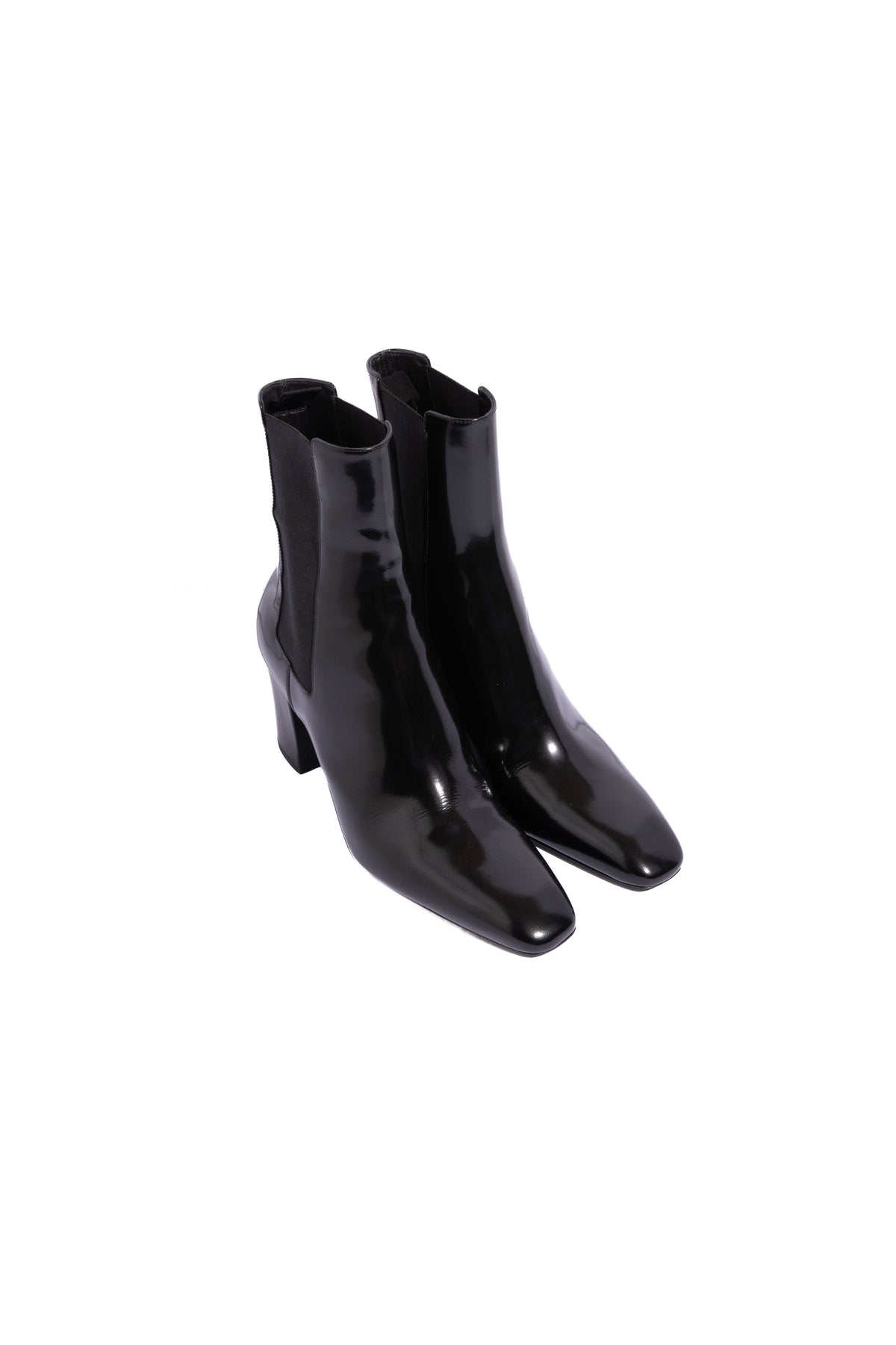 SAINT LAURENT Black High Shine Leather Ankle Boots | Sz 39
