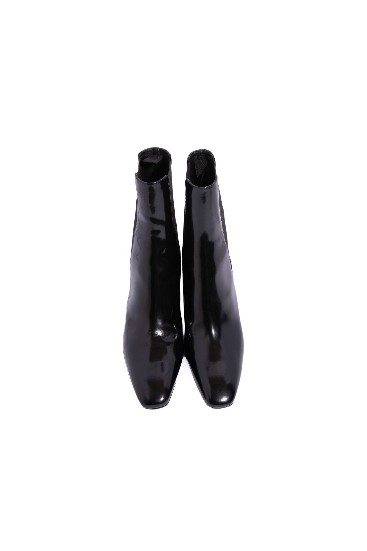SAINT LAURENT Black High Shine Leather Ankle Boots | Sz 39