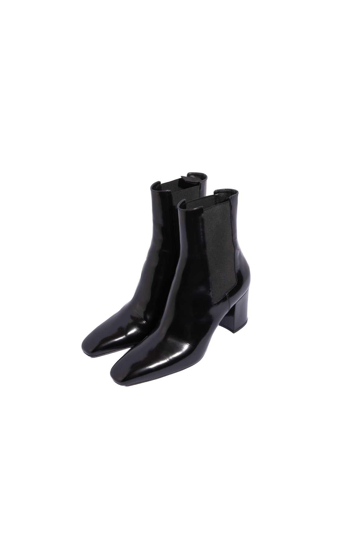 SAINT LAURENT Black High Shine Leather Ankle Boots | Sz 39