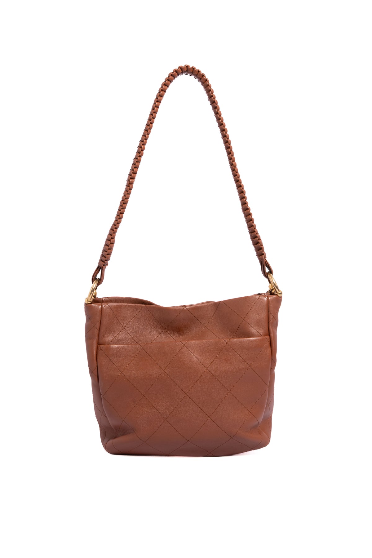 CHANEL 2023 Brwn Quilted Chain Hobo Tote - Small