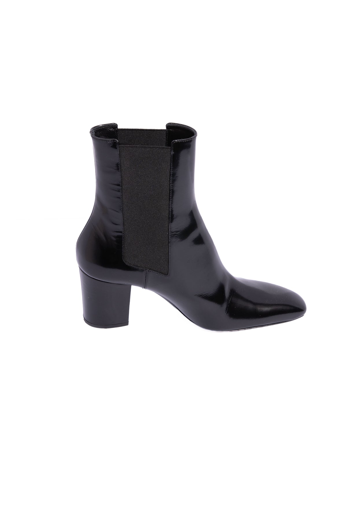 SAINT LAURENT Black High Shine Leather Ankle Boots | Sz 39