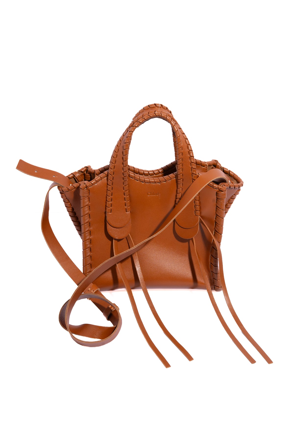CHLOE Brown 'Small Mony' Calfskin Whipstitch Top Handle Bag
